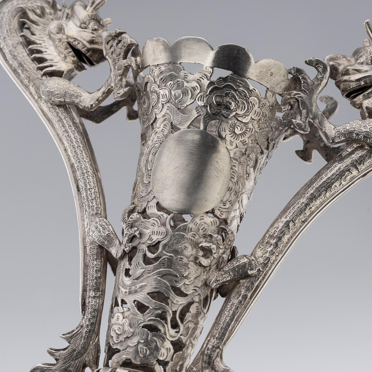 Antike chinesische Export-Epergne aus massivem Silber und rotem Glas aus dem 19. Jahrhundert, Epergne um 1890 im Angebot 10