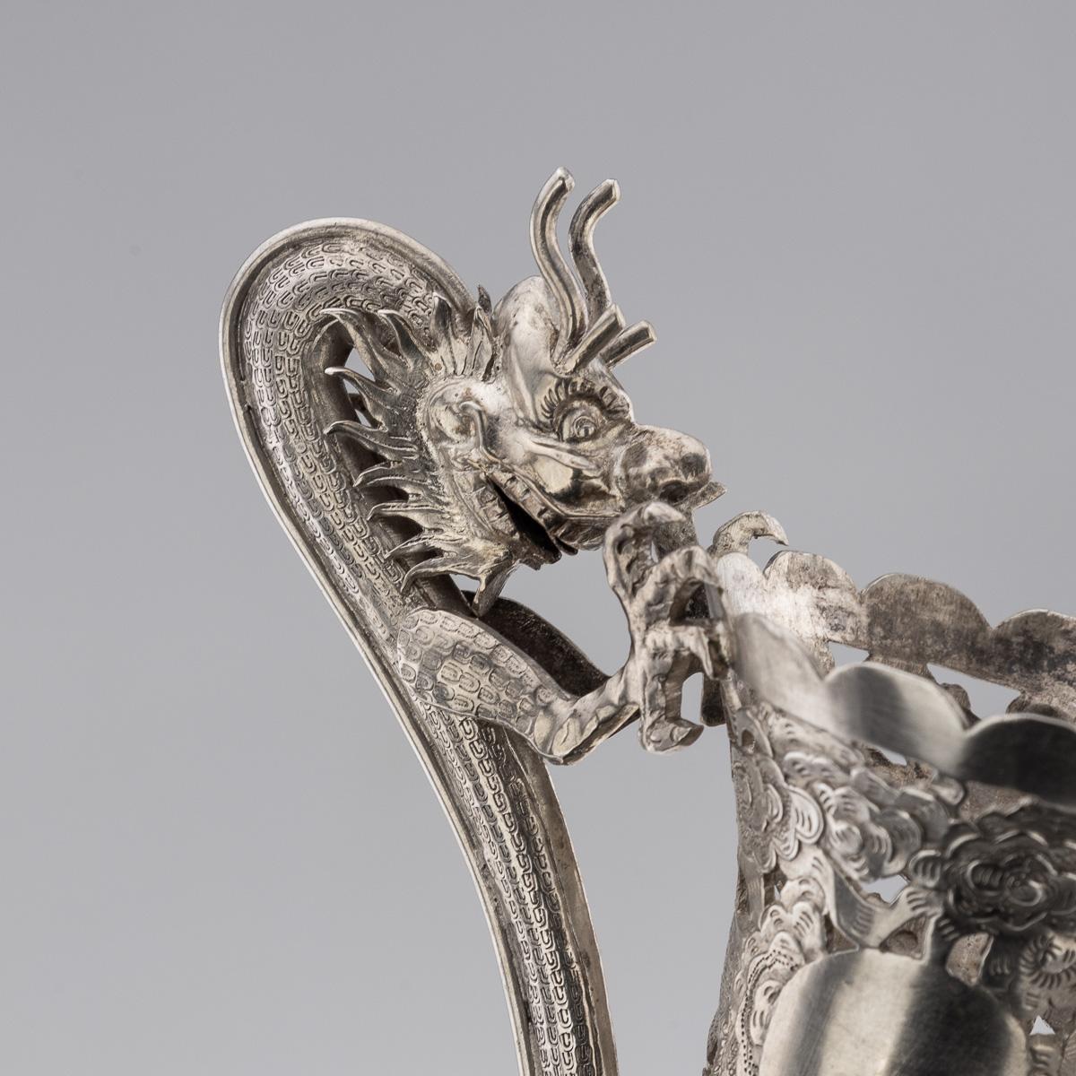 Antike chinesische Export-Epergne aus massivem Silber und rotem Glas aus dem 19. Jahrhundert, Epergne um 1890 im Angebot 11