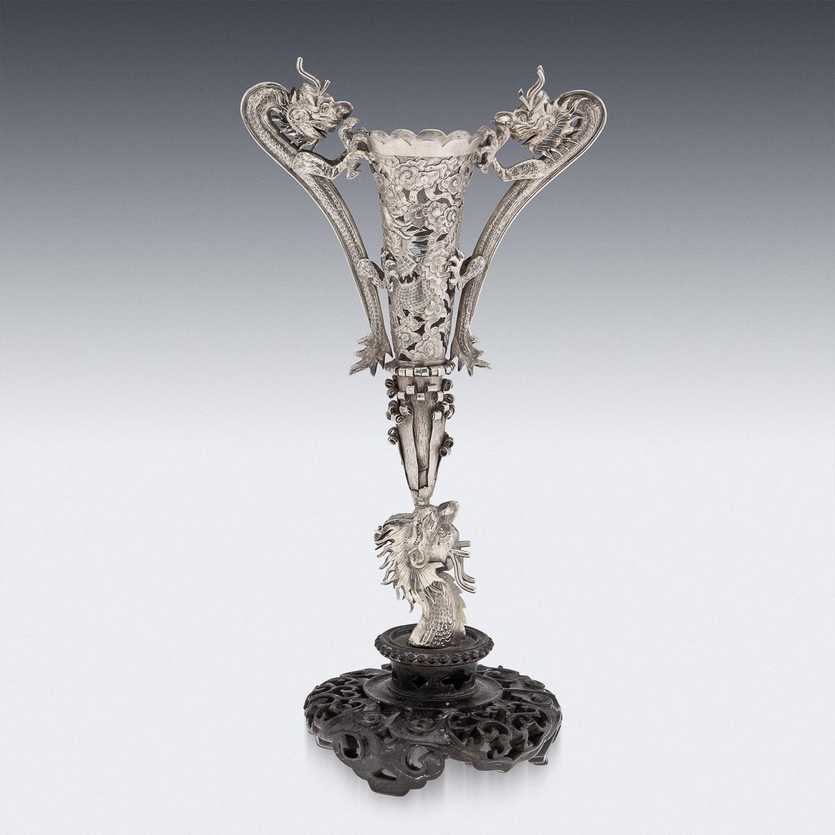 Antike chinesische Export-Epergne aus massivem Silber und rotem Glas aus dem 19. Jahrhundert, Epergne um 1890 (Sonstiges) im Angebot
