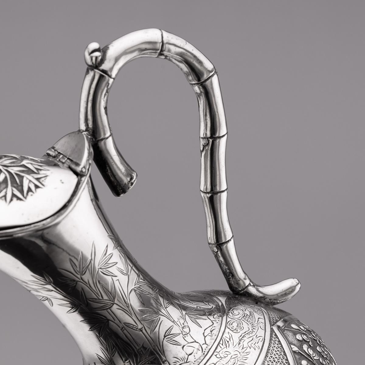 Antique 19th Century Chinese Export Solid Silver Wine Ewer, Woshing c.1890 For Sale 5