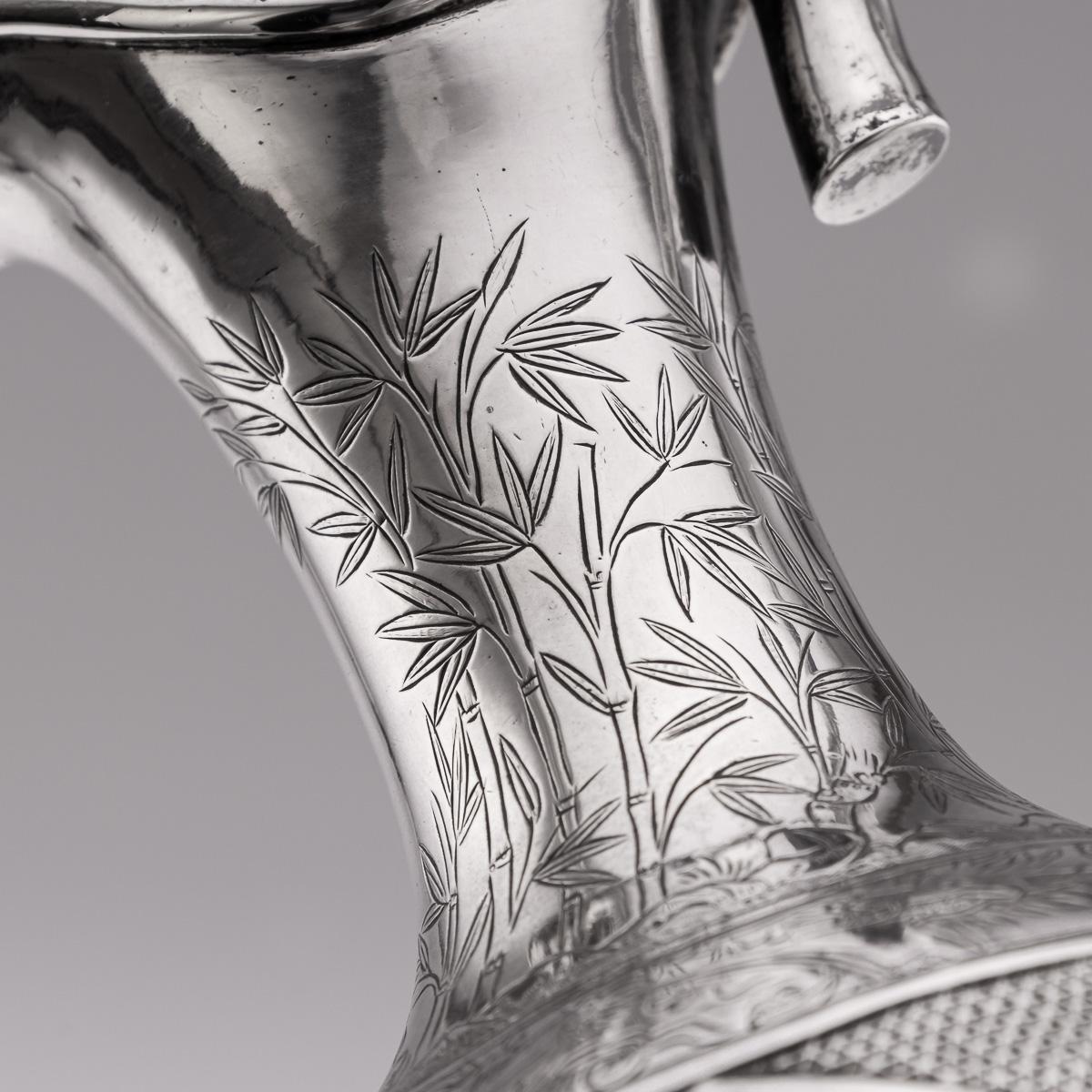 Antique 19th Century Chinese Export Solid Silver Wine Ewer, Woshing c.1890 For Sale 6