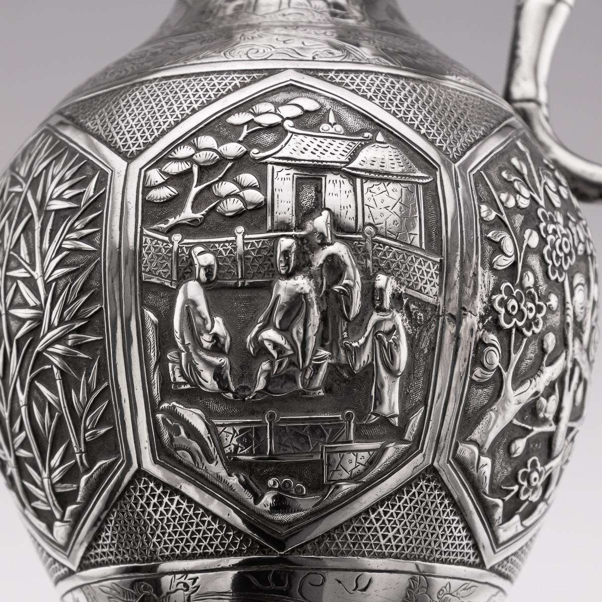 Antique 19th Century Chinese Export Solid Silver Wine Ewer, Woshing c.1890 For Sale 7