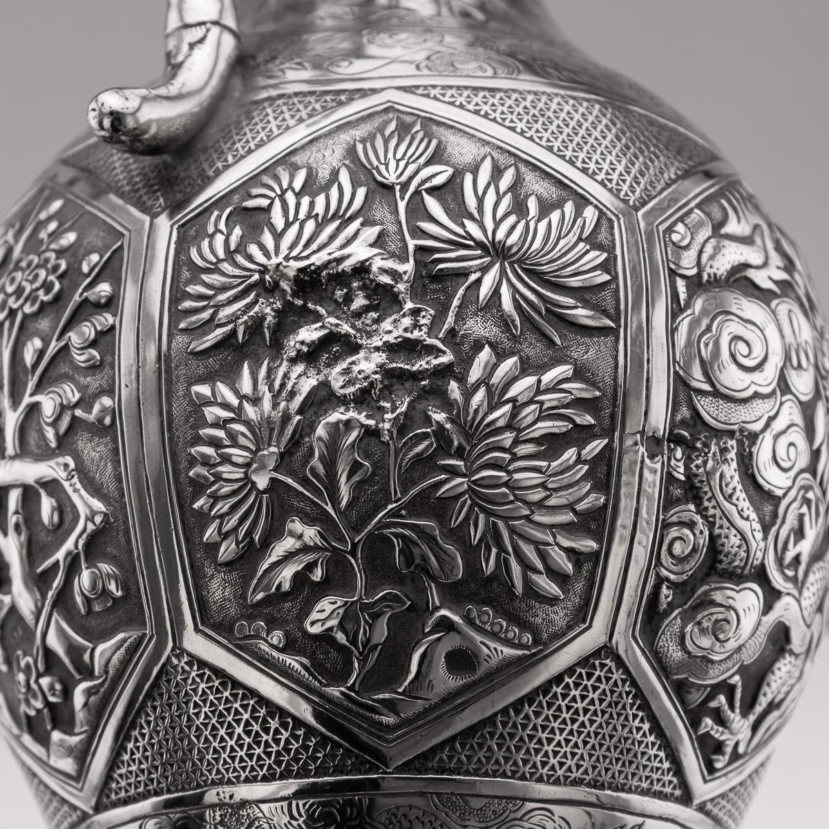 Antique 19th Century Chinese Export Solid Silver Wine Ewer, Woshing c.1890 For Sale 9