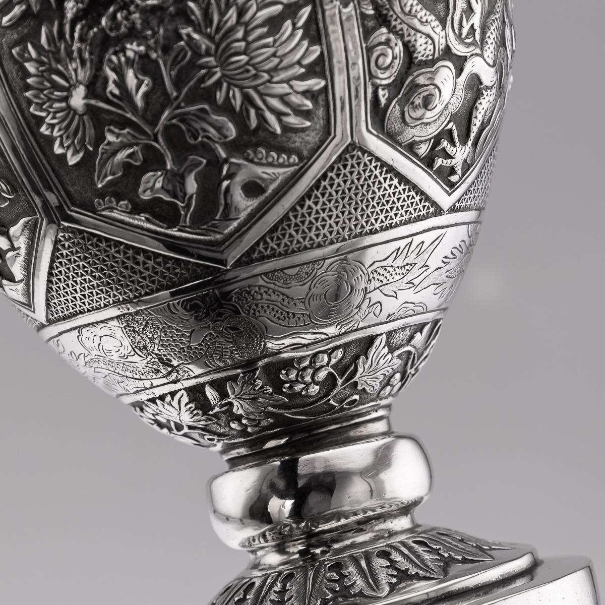 Antique 19th Century Chinese Export Solid Silver Wine Ewer, Woshing c.1890 For Sale 13
