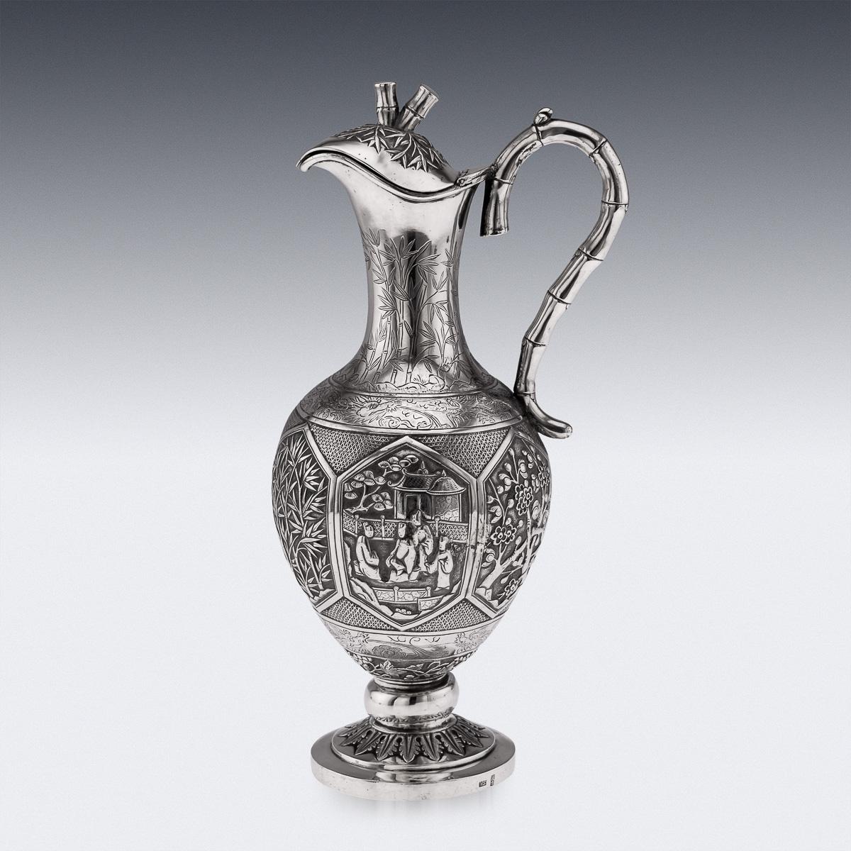Other Antique 19th Century Chinese Export Solid Silver Wine Ewer, Woshing c.1890 For Sale