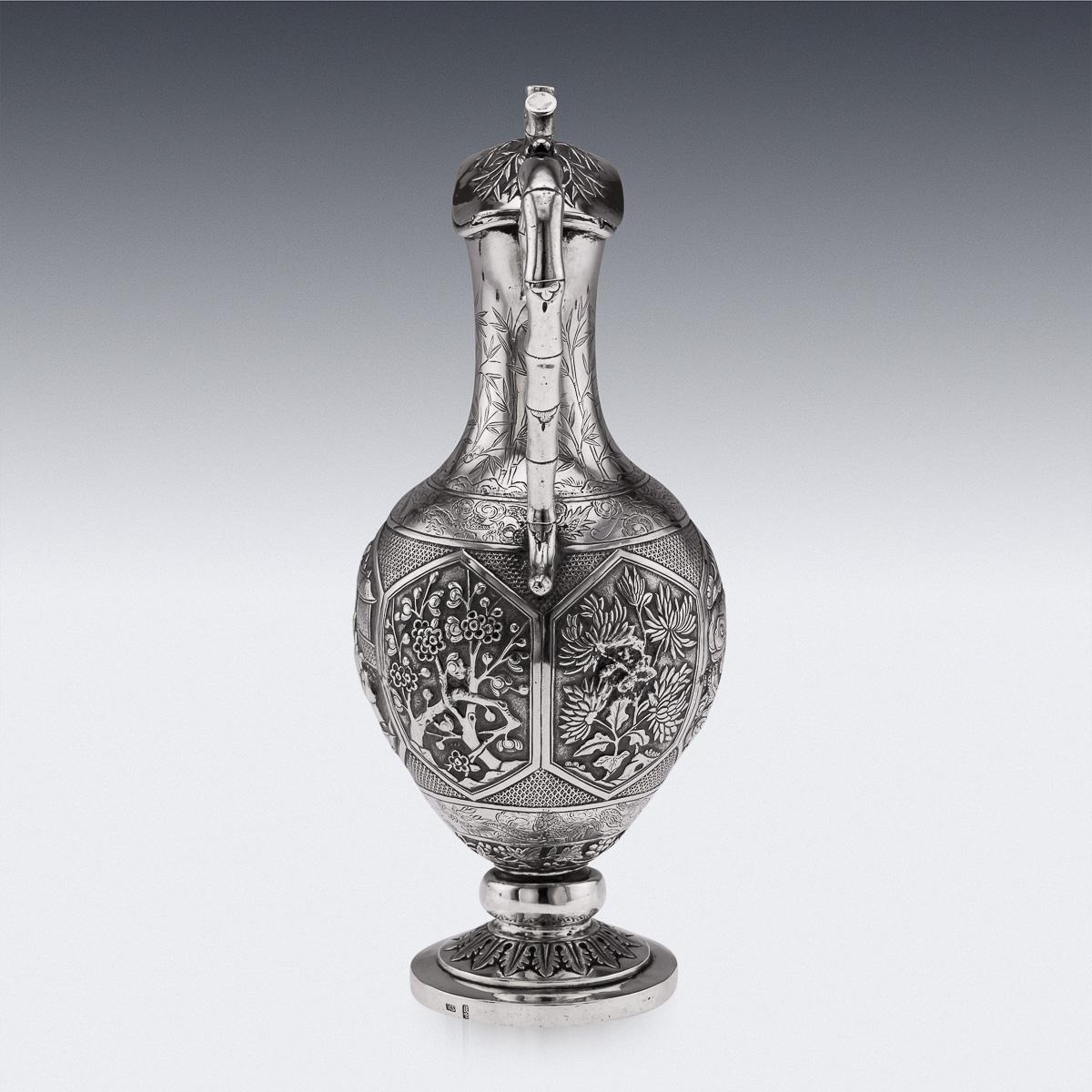 Antique 19th Century Chinese Export Solid Silver Wine Ewer, Woshing c.1890 In Good Condition For Sale In Royal Tunbridge Wells, Kent