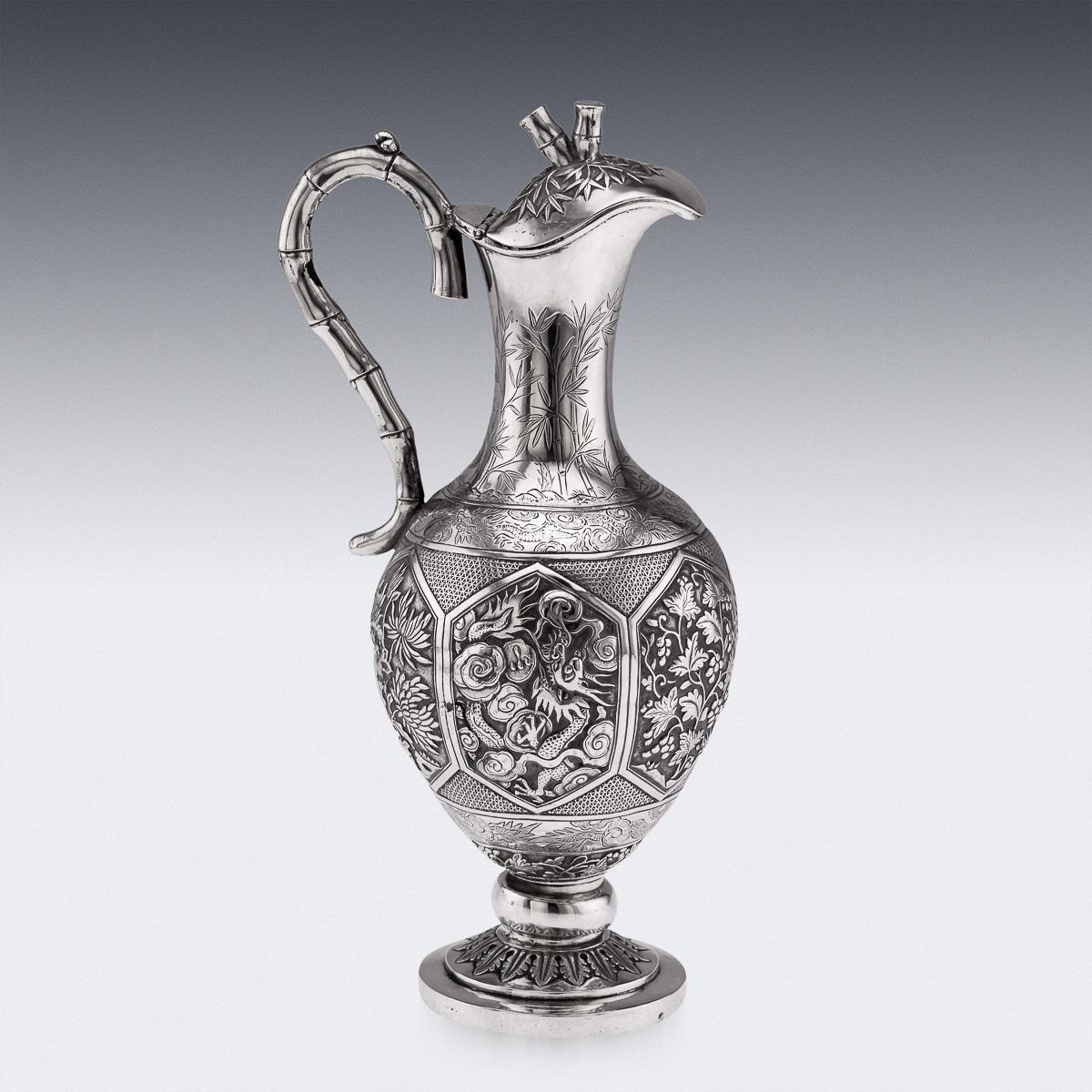 20th Century Antique 19th Century Chinese Export Solid Silver Wine Ewer, Woshing c.1890 For Sale