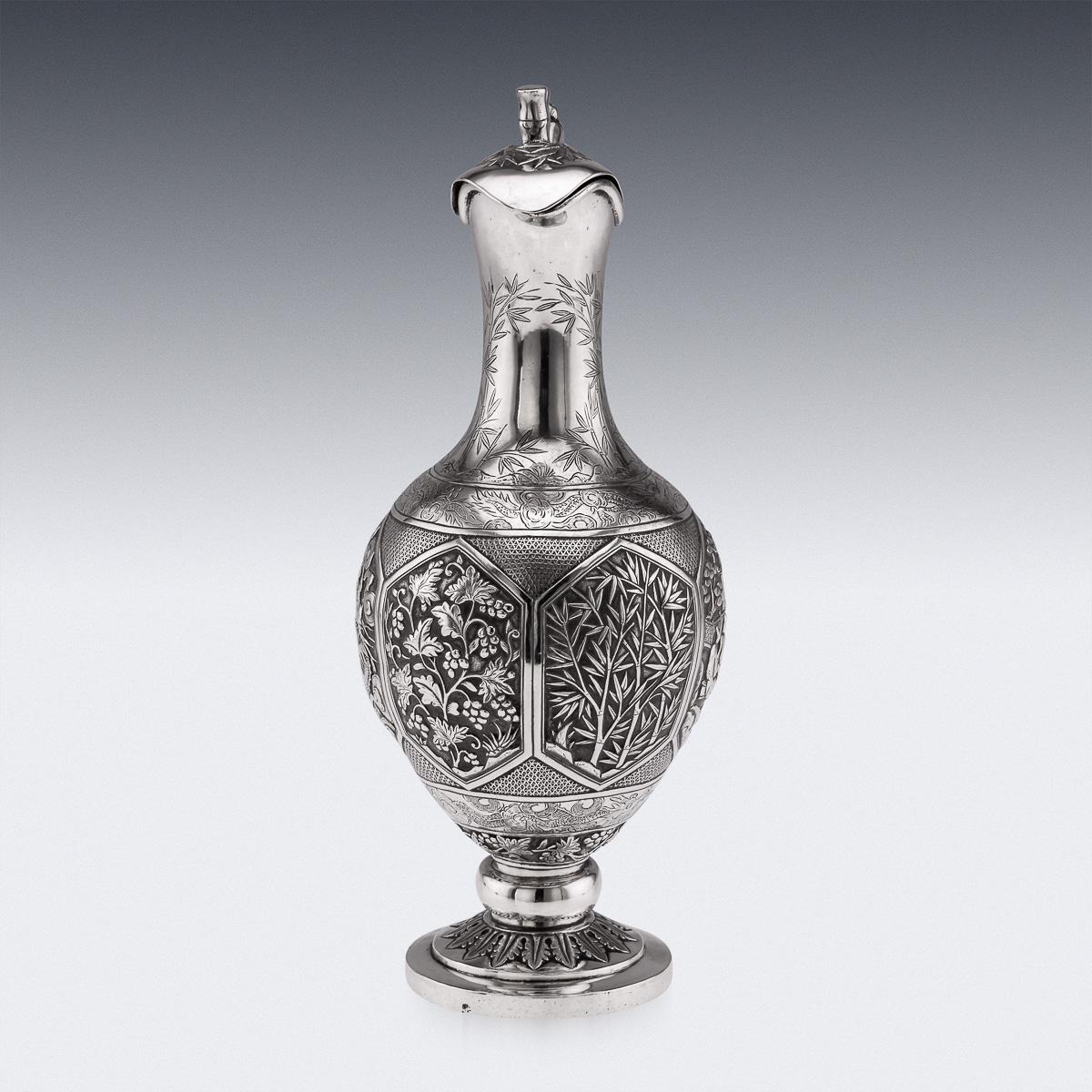 Antique 19th Century Chinese Export Solid Silver Wine Ewer, Woshing c.1890 For Sale 1