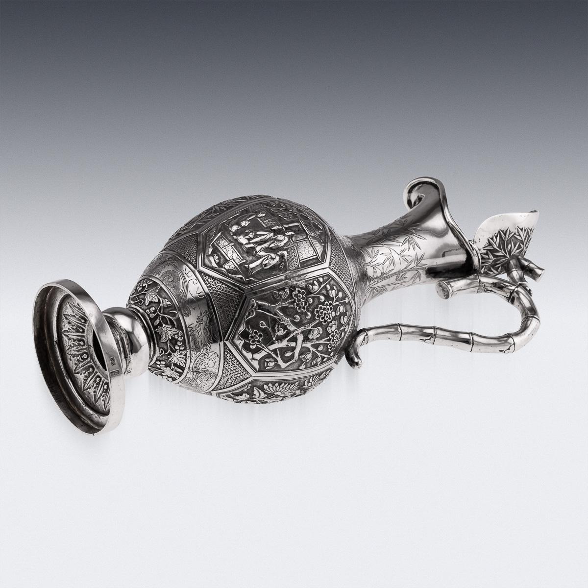 Antique 19th Century Chinese Export Solid Silver Wine Ewer, Woshing c.1890 For Sale 2