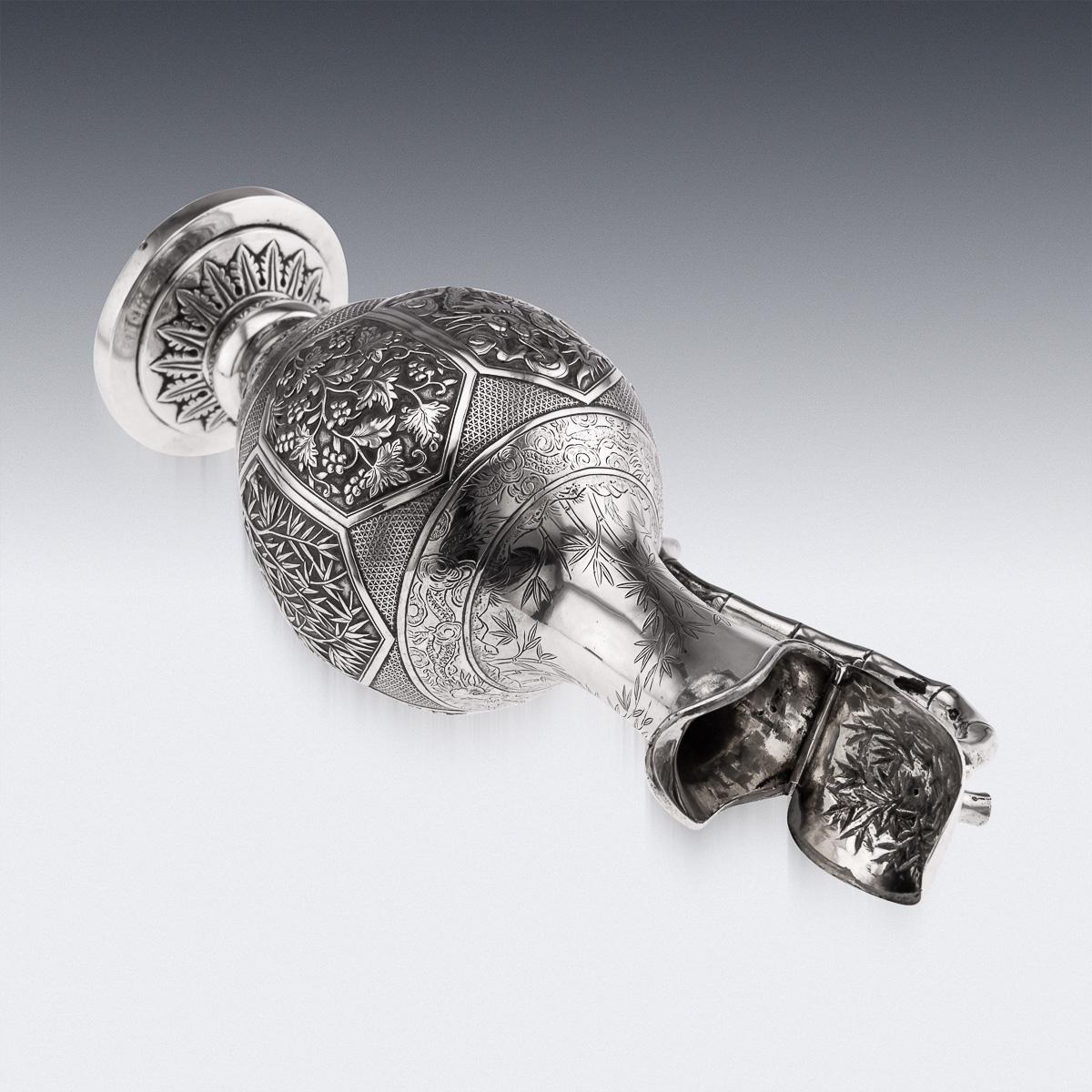 Antique 19th Century Chinese Export Solid Silver Wine Ewer, Woshing c.1890 For Sale 3