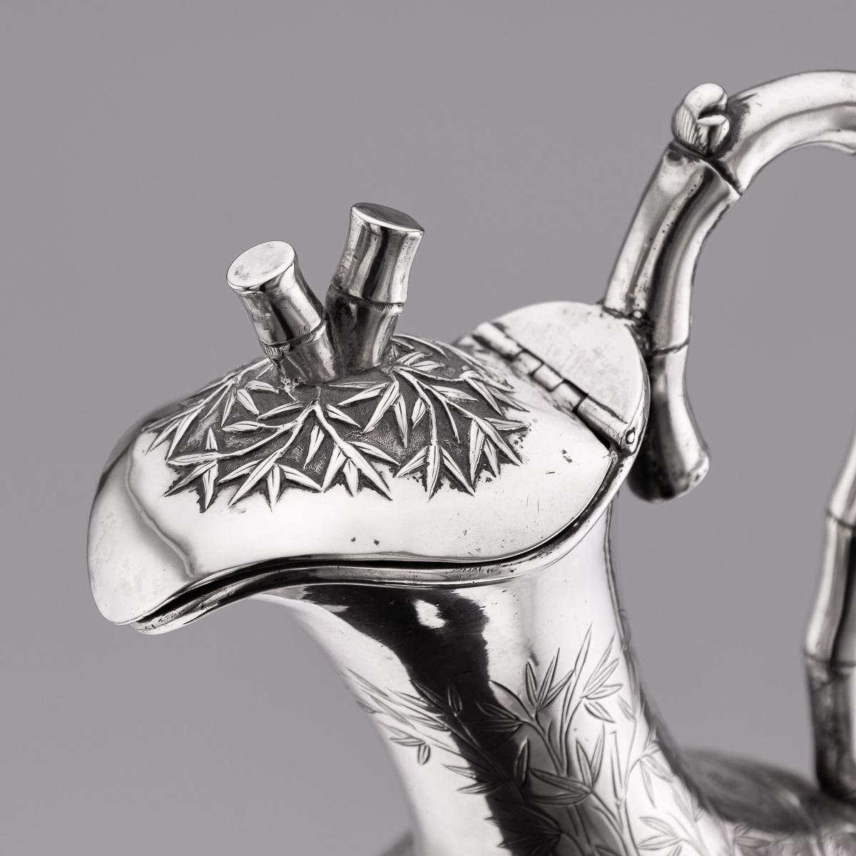 Antique 19th Century Chinese Export Solid Silver Wine Ewer, Woshing c.1890 For Sale 4