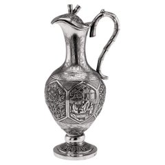 Antique 19th Century Chinese Export Solid Silver Wine Ewer, Woshing c.1890