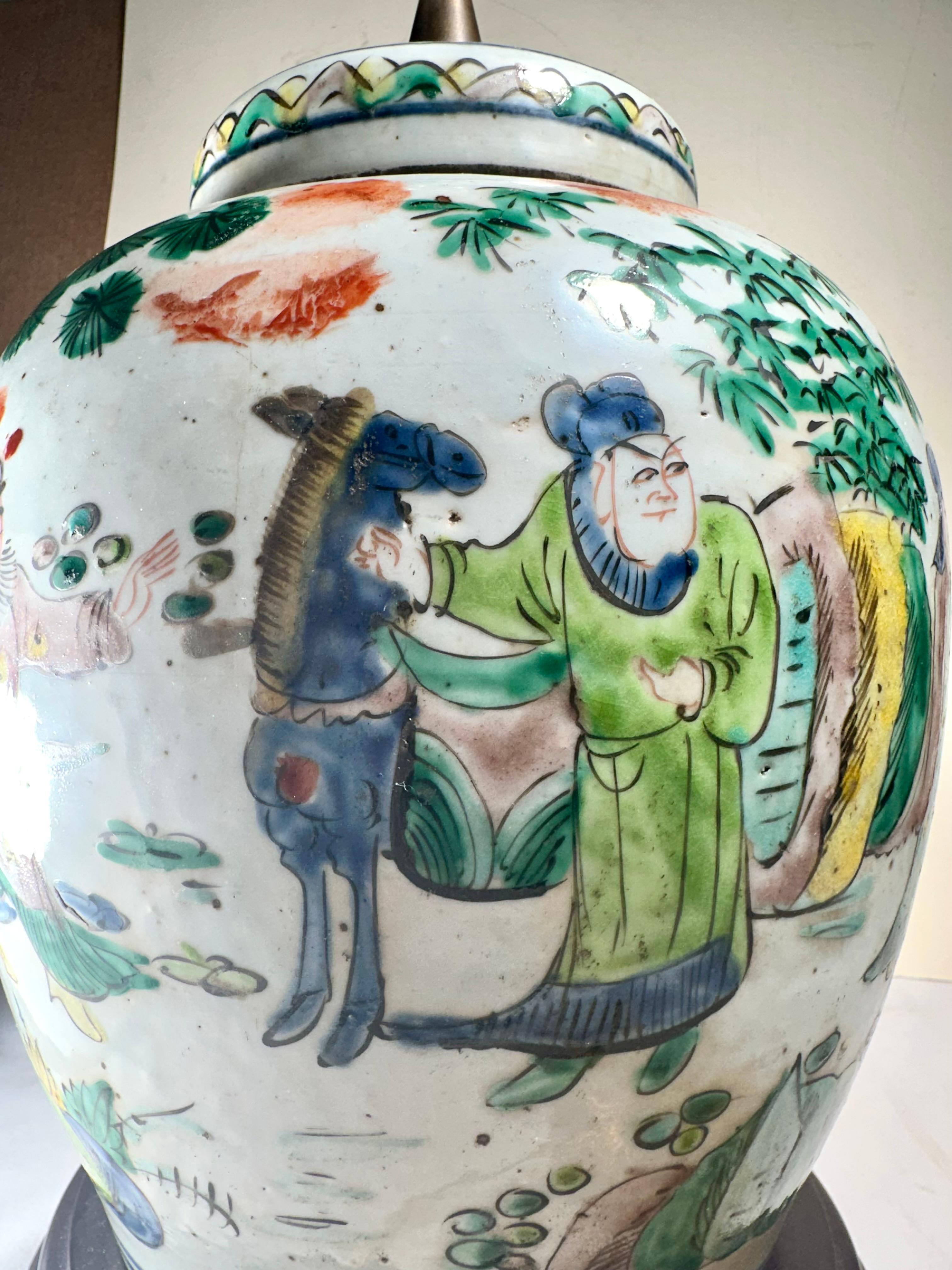 Antigua jarra china de jengibre Famille Verte del siglo XIX convertida en lámpara de mesa en venta 3