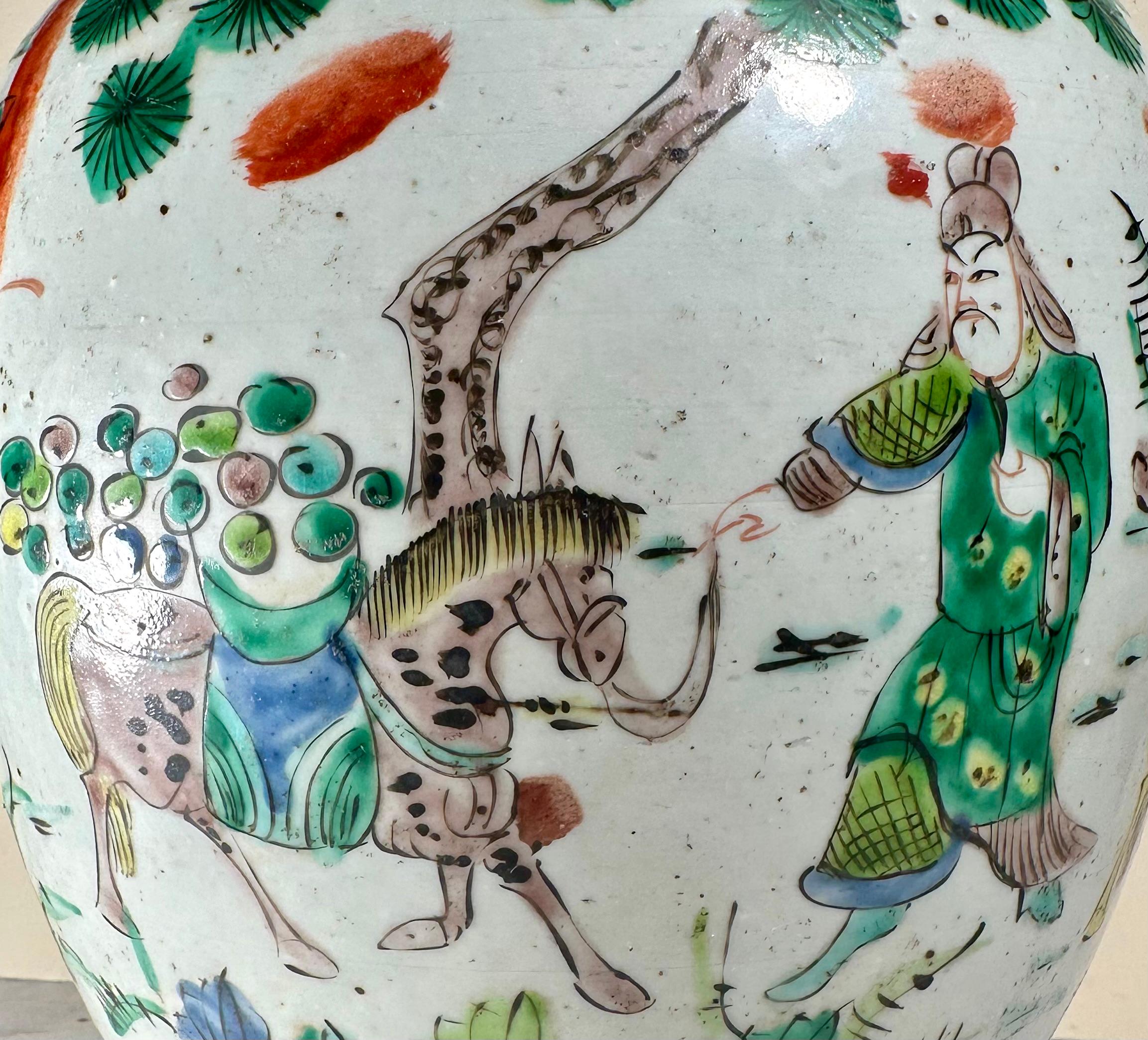 Antigua jarra china de jengibre Famille Verte del siglo XIX convertida en lámpara de mesa en venta 4
