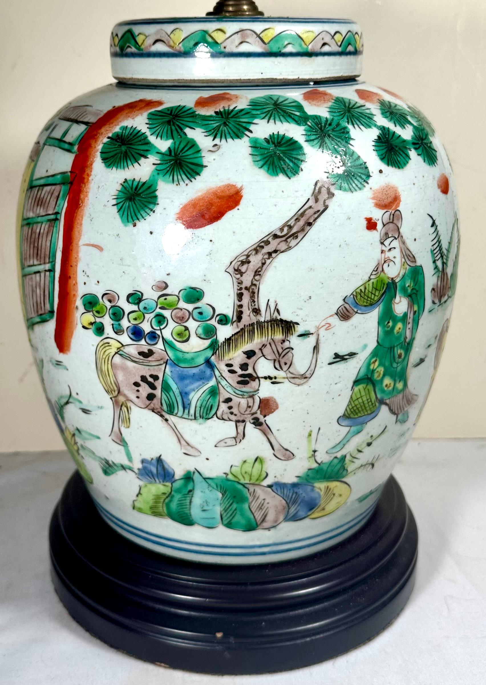 Antigua jarra china de jengibre Famille Verte del siglo XIX convertida en lámpara de mesa en venta 5
