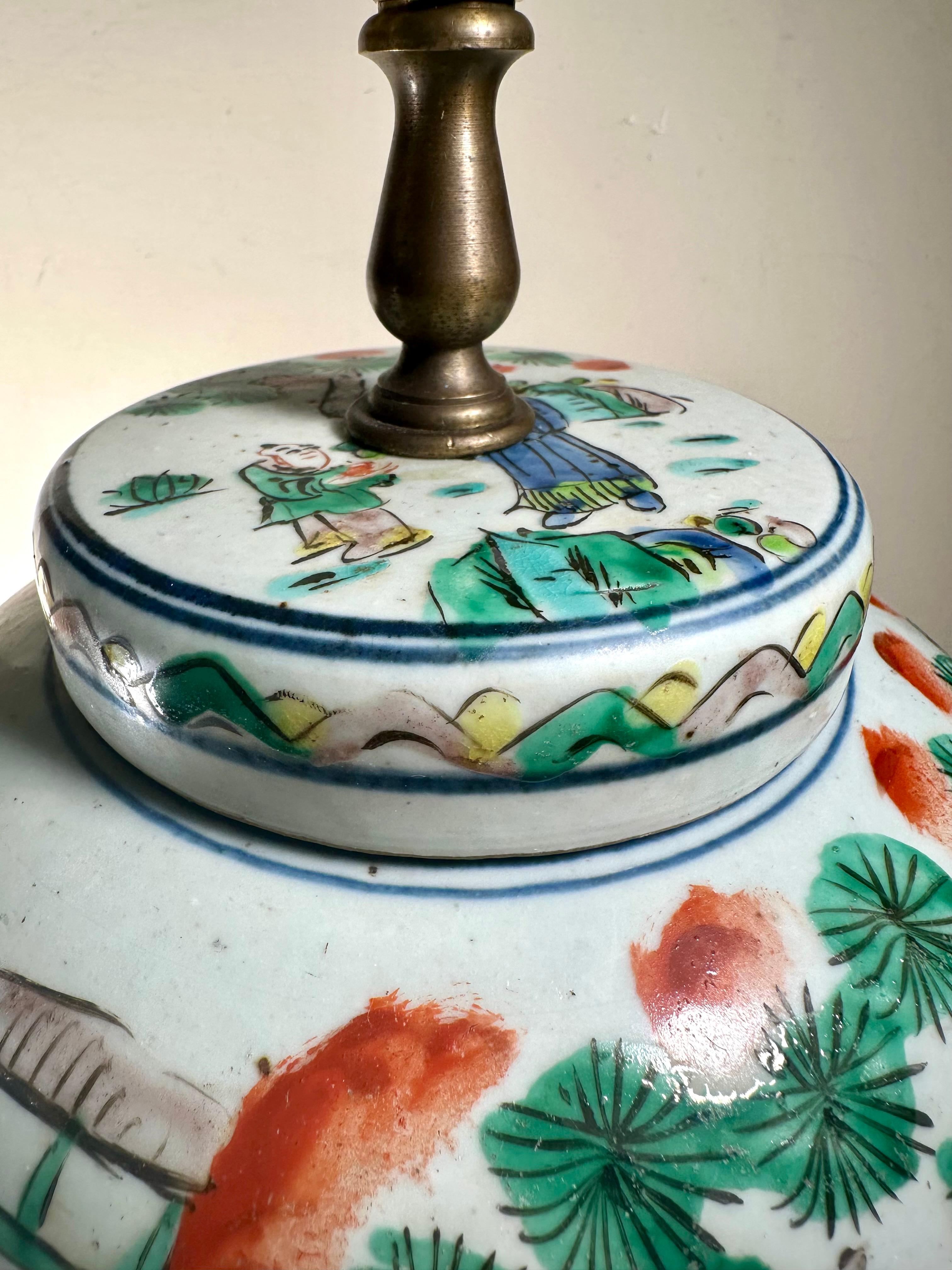 Antigua jarra china de jengibre Famille Verte del siglo XIX convertida en lámpara de mesa Chino en venta