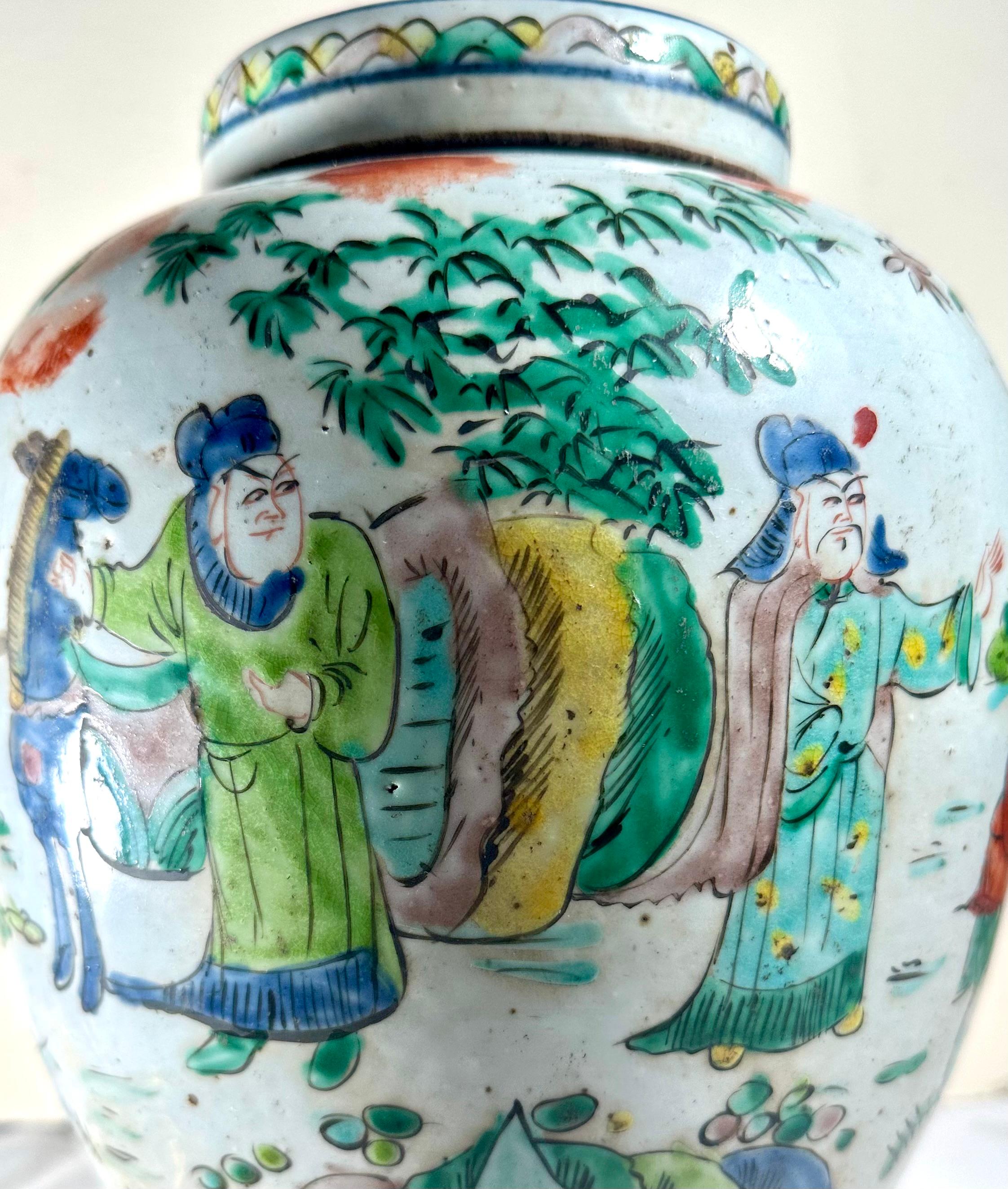 Antigua jarra china de jengibre Famille Verte del siglo XIX convertida en lámpara de mesa en venta 1