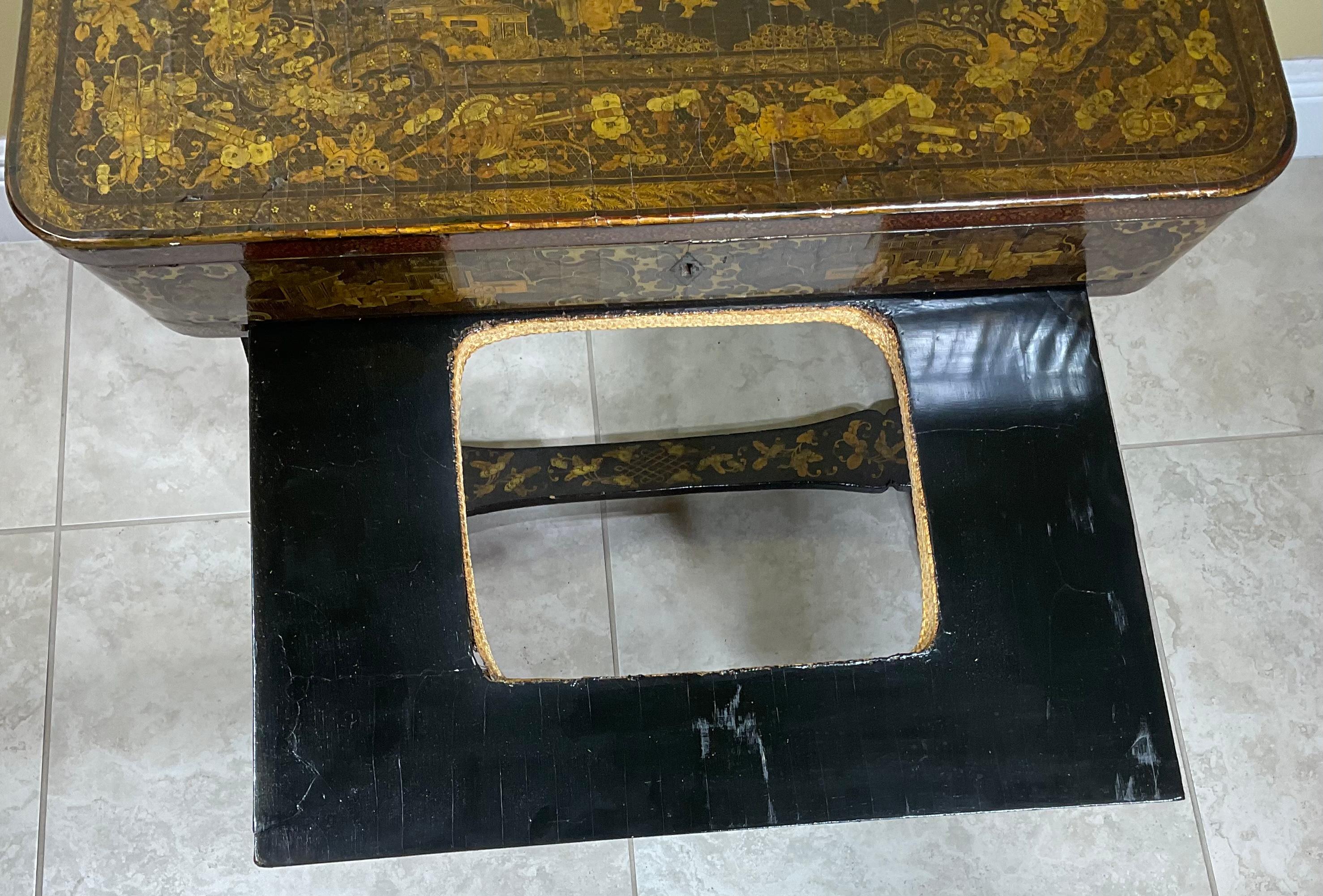 Antique 19th Century Chinese Gilt Lacquer Sewing Table 5