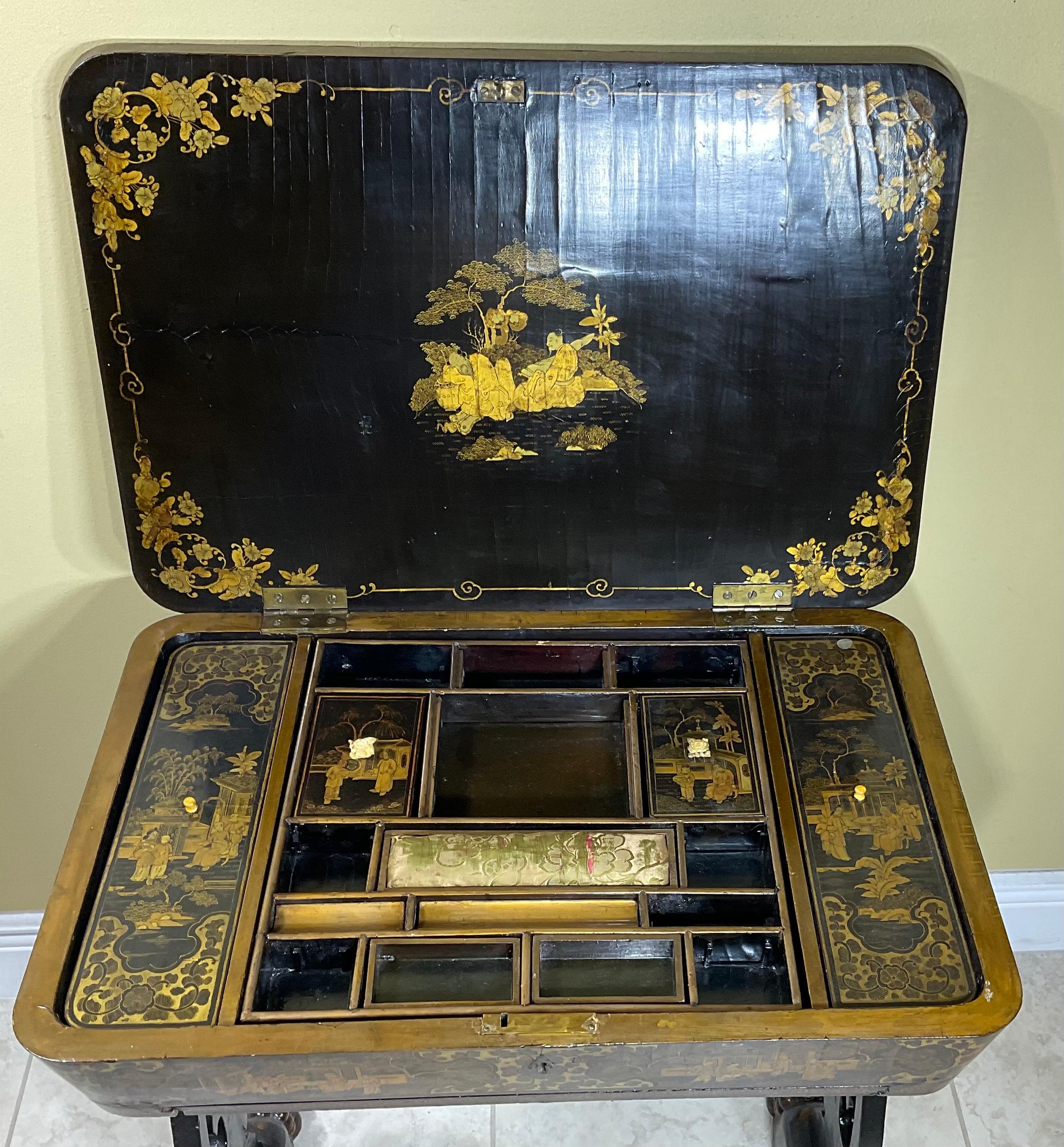 Antique 19th Century Chinese Gilt Lacquer Sewing Table 6