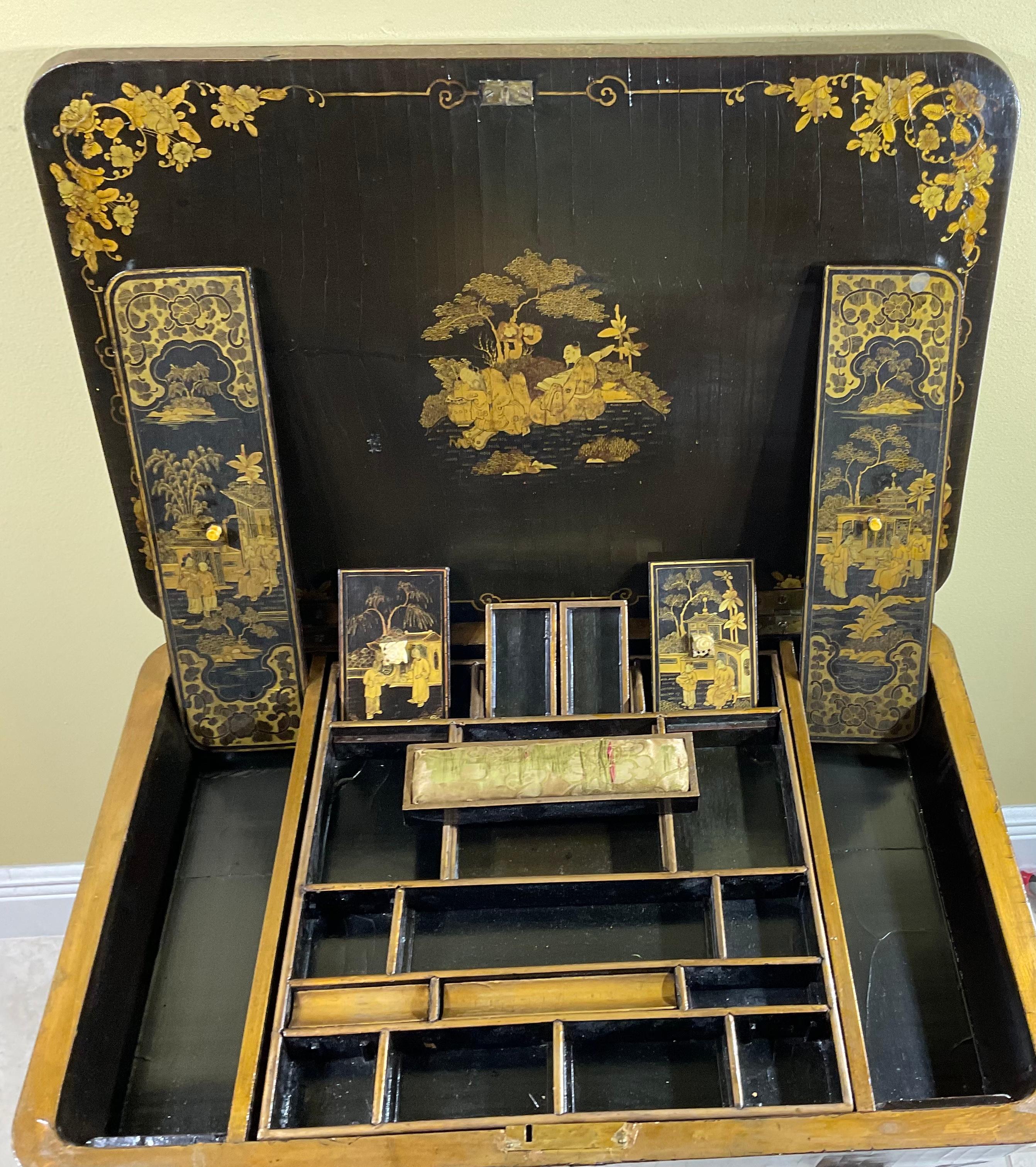 Antique 19th Century Chinese Gilt Lacquer Sewing Table 8
