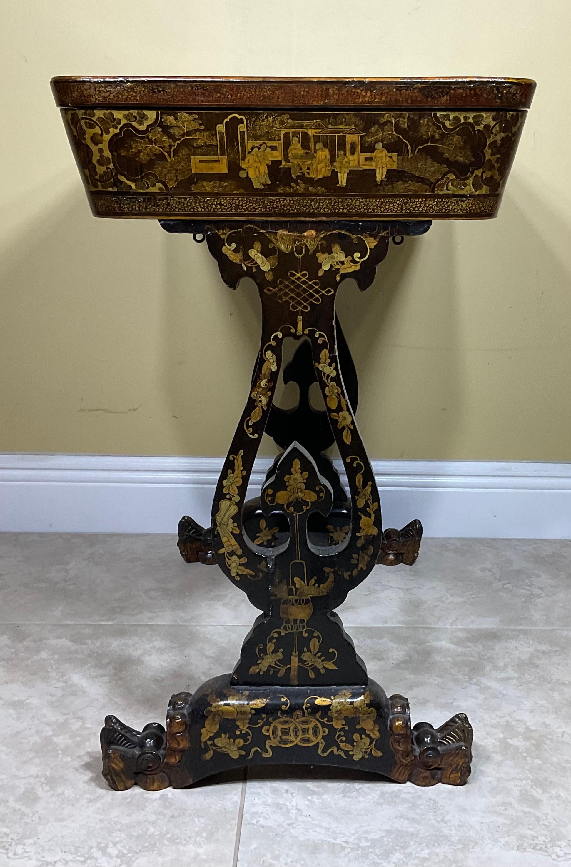 Antique 19th Century Chinese Gilt Lacquer Sewing Table 10