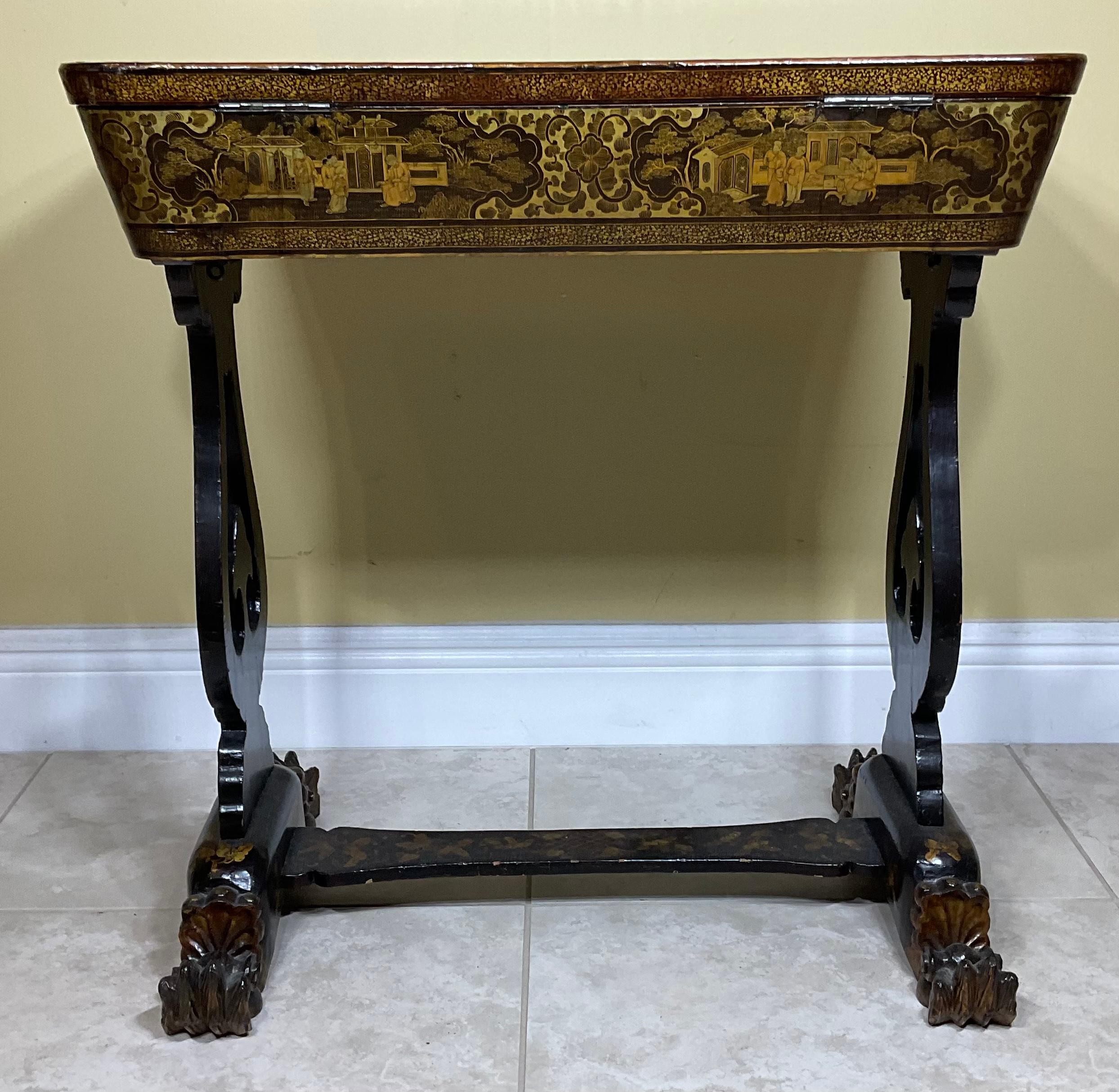 Antique 19th Century Chinese Gilt Lacquer Sewing Table 11