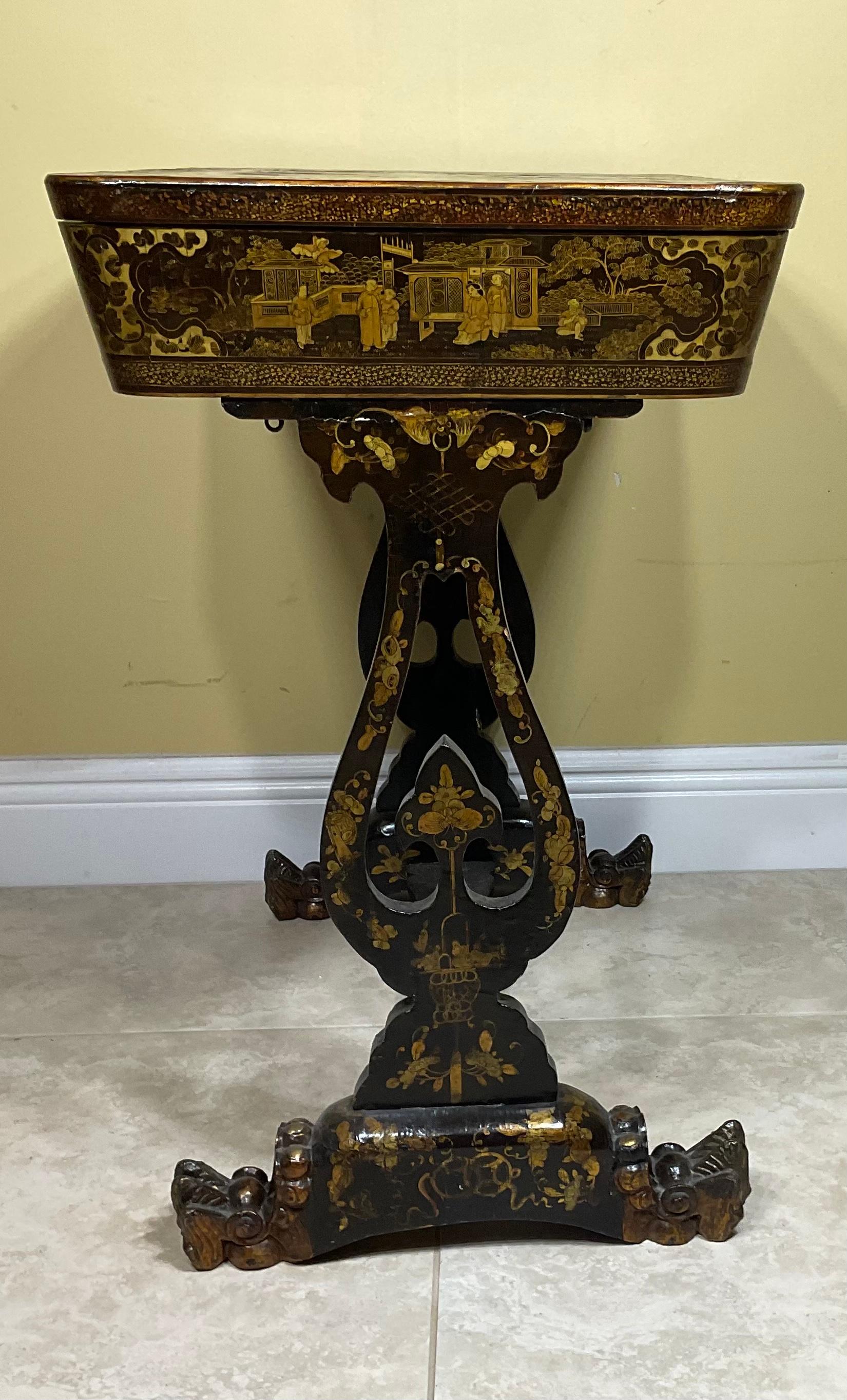 Antique 19th Century Chinese Gilt Lacquer Sewing Table 12