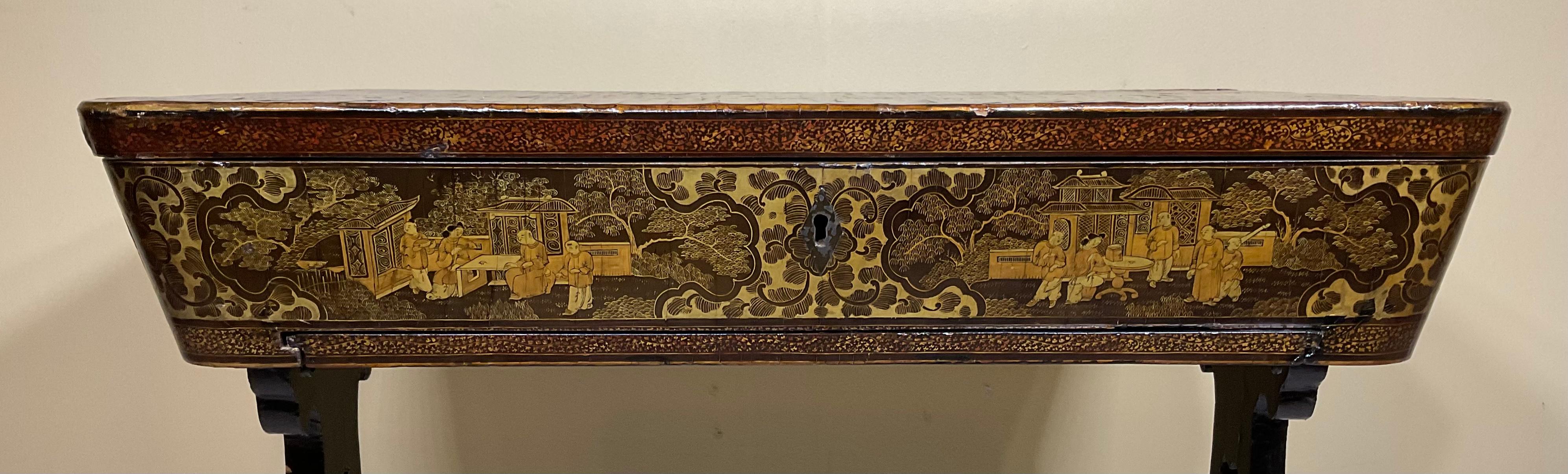 Antique 19th Century Chinese Gilt Lacquer Sewing Table 14