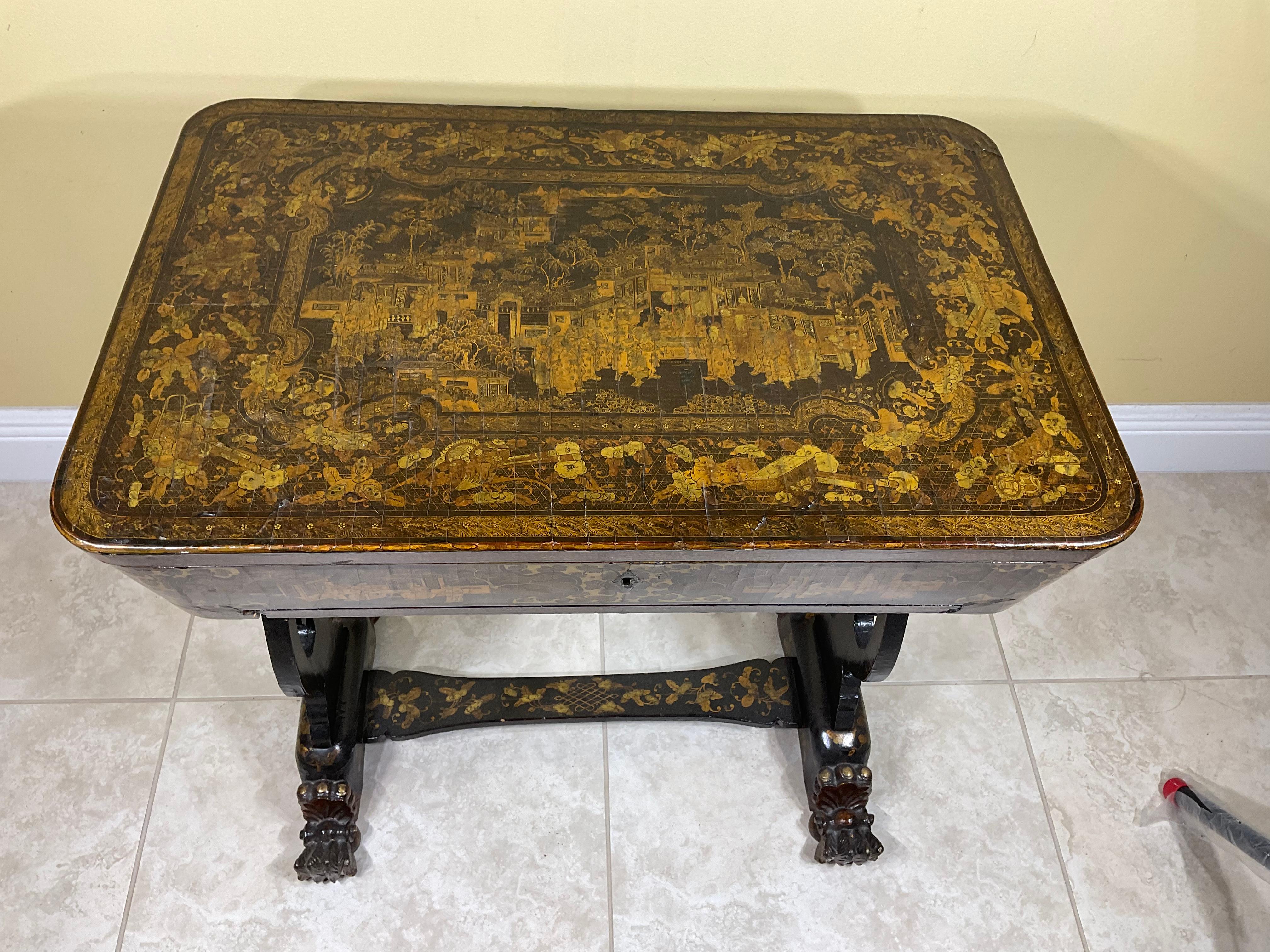 Antique 19th Century Chinese Gilt Lacquer Sewing Table 15