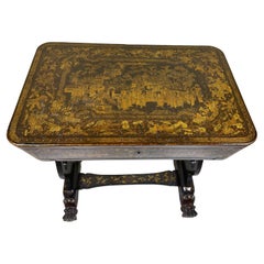 Antique 19th Century Chinese Gilt Lacquer Sewing Table