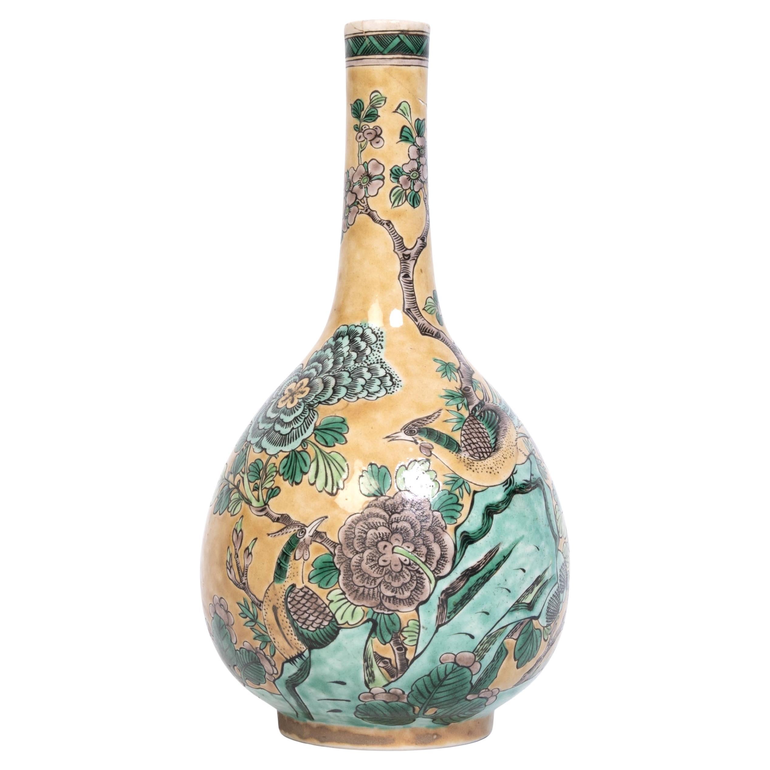 Antico vaso a bottiglia globulare cinese del XIX secolo