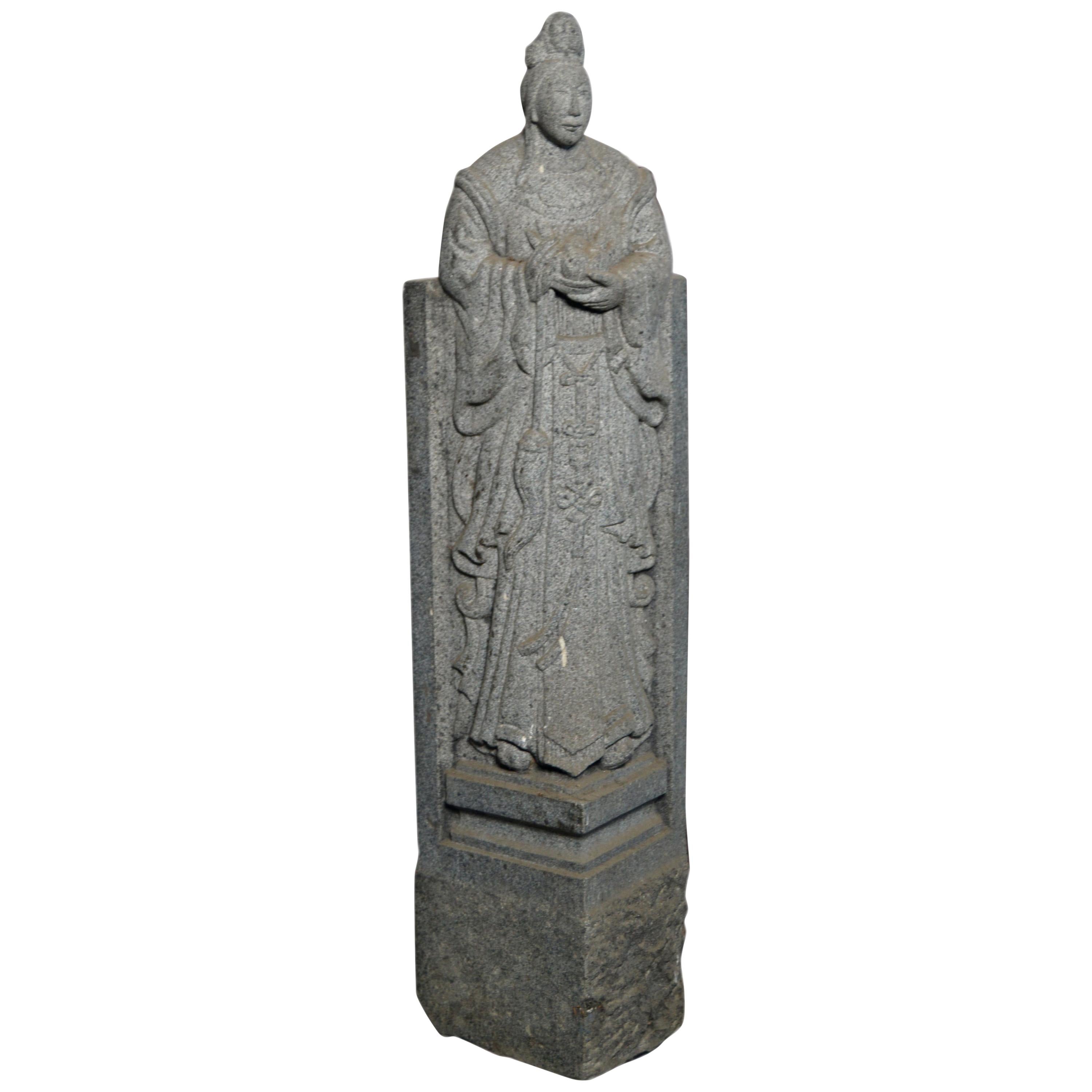 Sculpture de gardien chinoise ancienne en pierre sculptée à la main du 19ème siècle