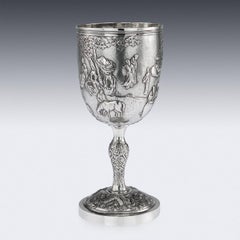 19th Century Chinese Impressive Solid Silver Goblet, Wing Chun, circa 1890
