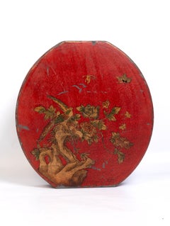 Antique 19th Century Chinese Lacquered Leather Hat Box Lid Vase