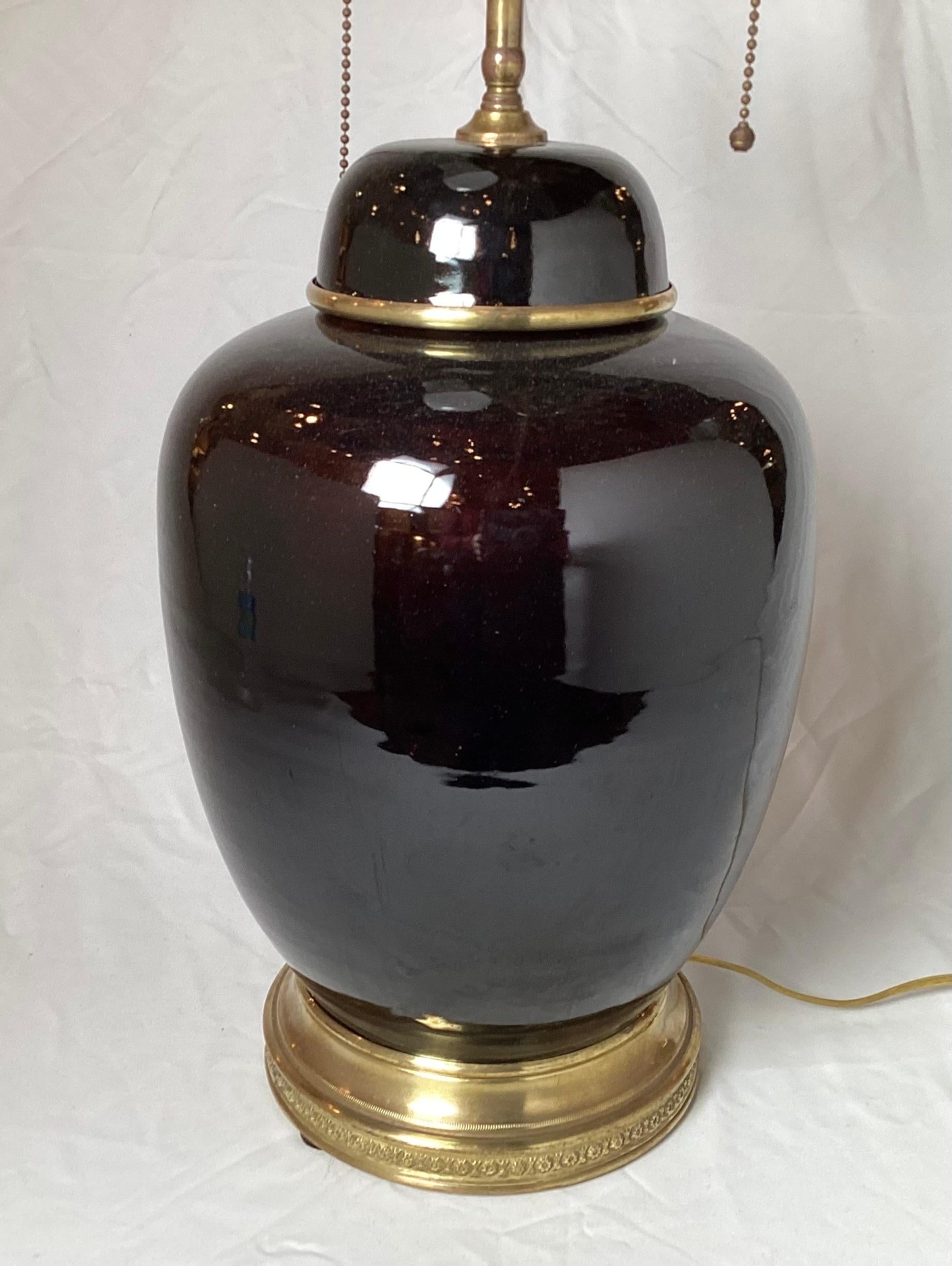 Chinese Export Antique 19th Century Chinese Mirror Black Porcelain Jar Lamp For Sale