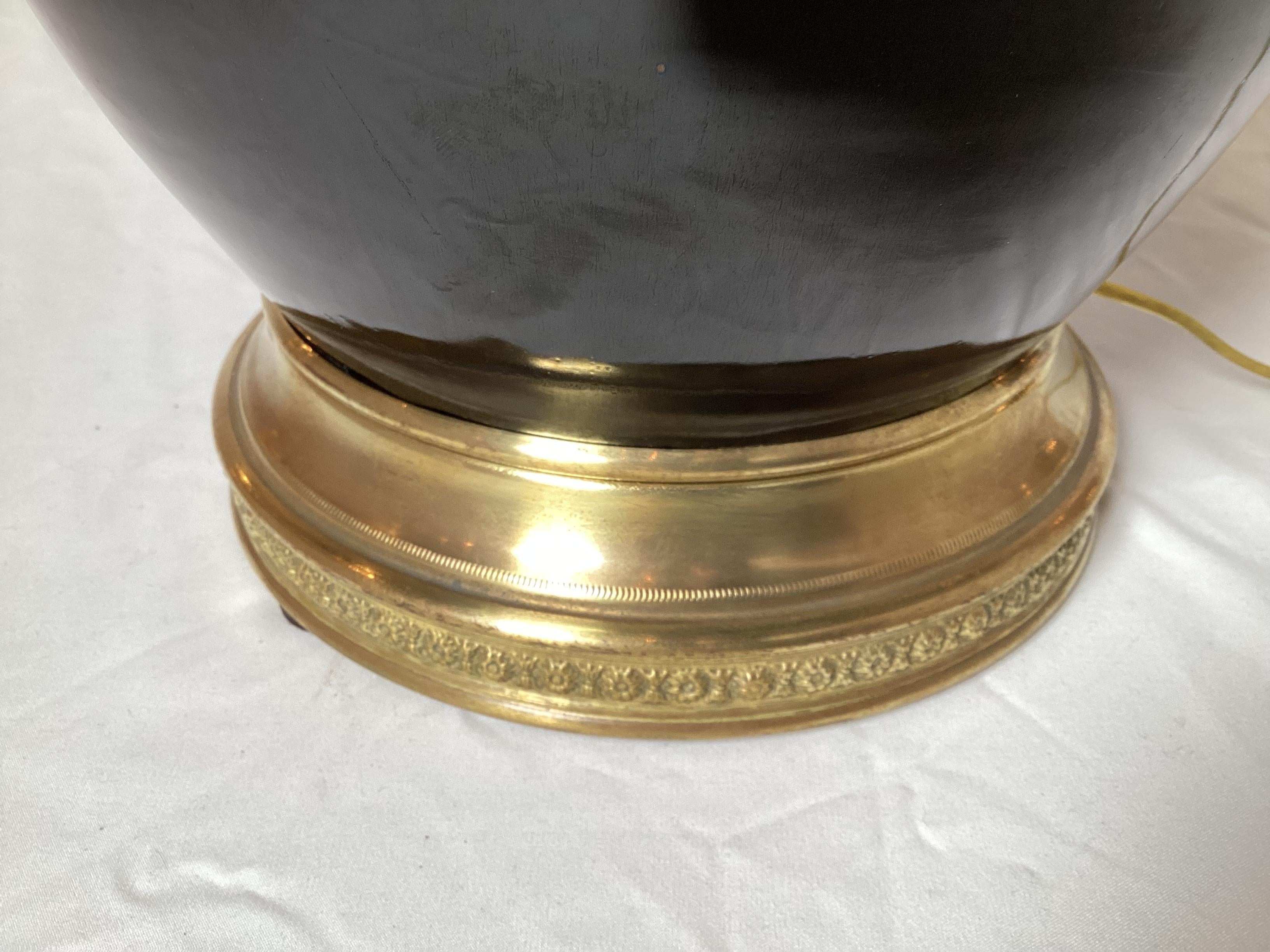 Antique 19th Century Chinese Mirror Black Porcelain Jar Lamp For Sale 1