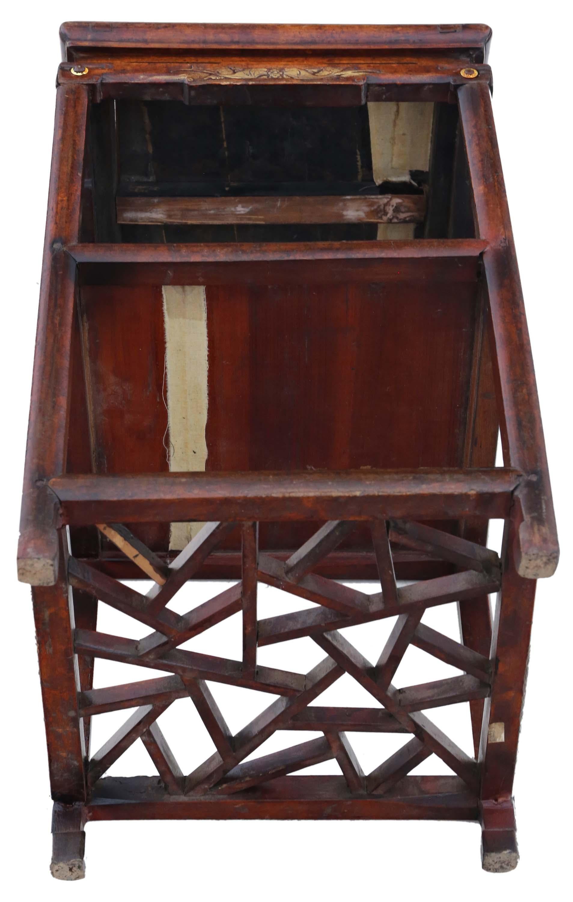 Antique 19th Century Chinese oriental elm side occasional table stand 1