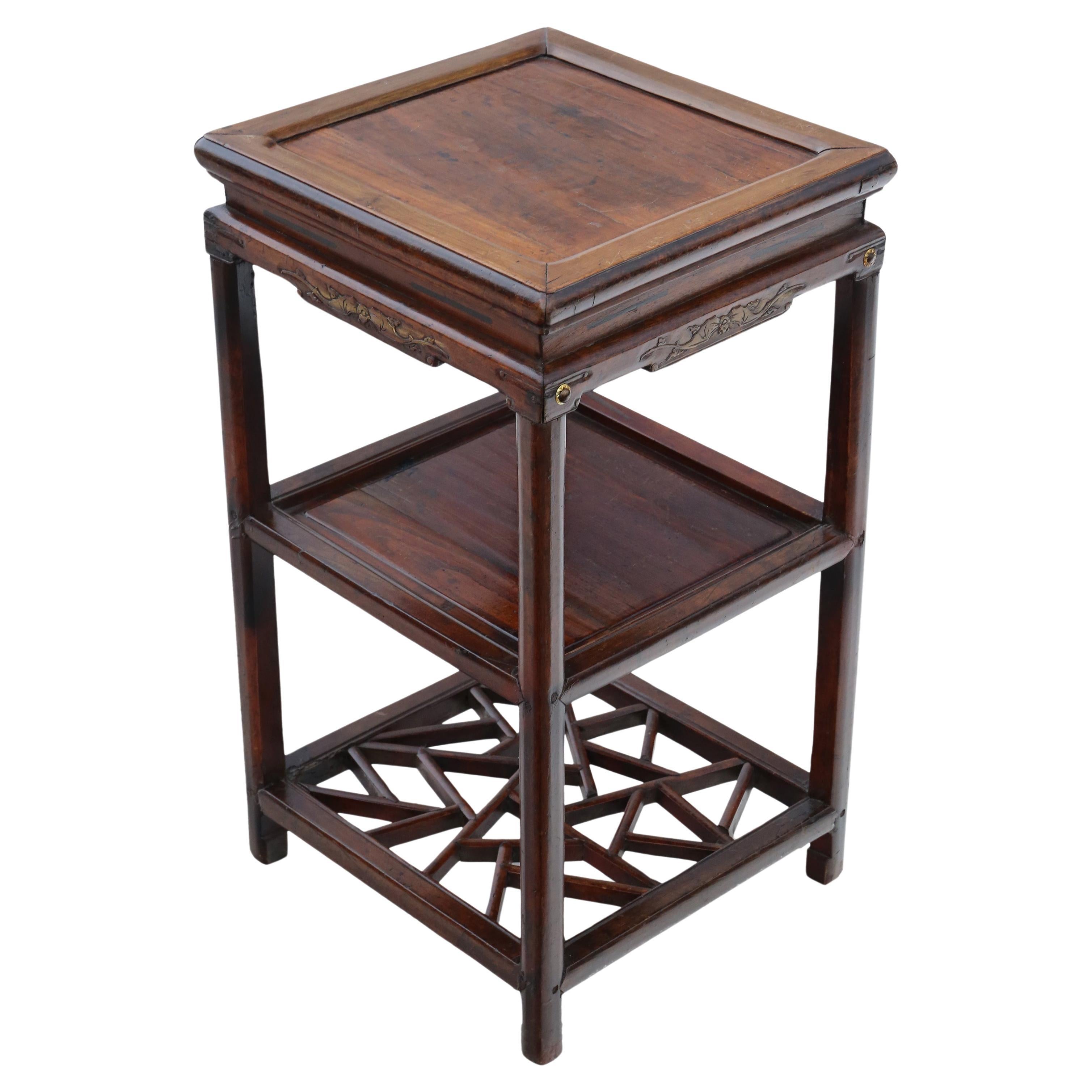 Antique 19th Century Chinese oriental elm side occasional table stand