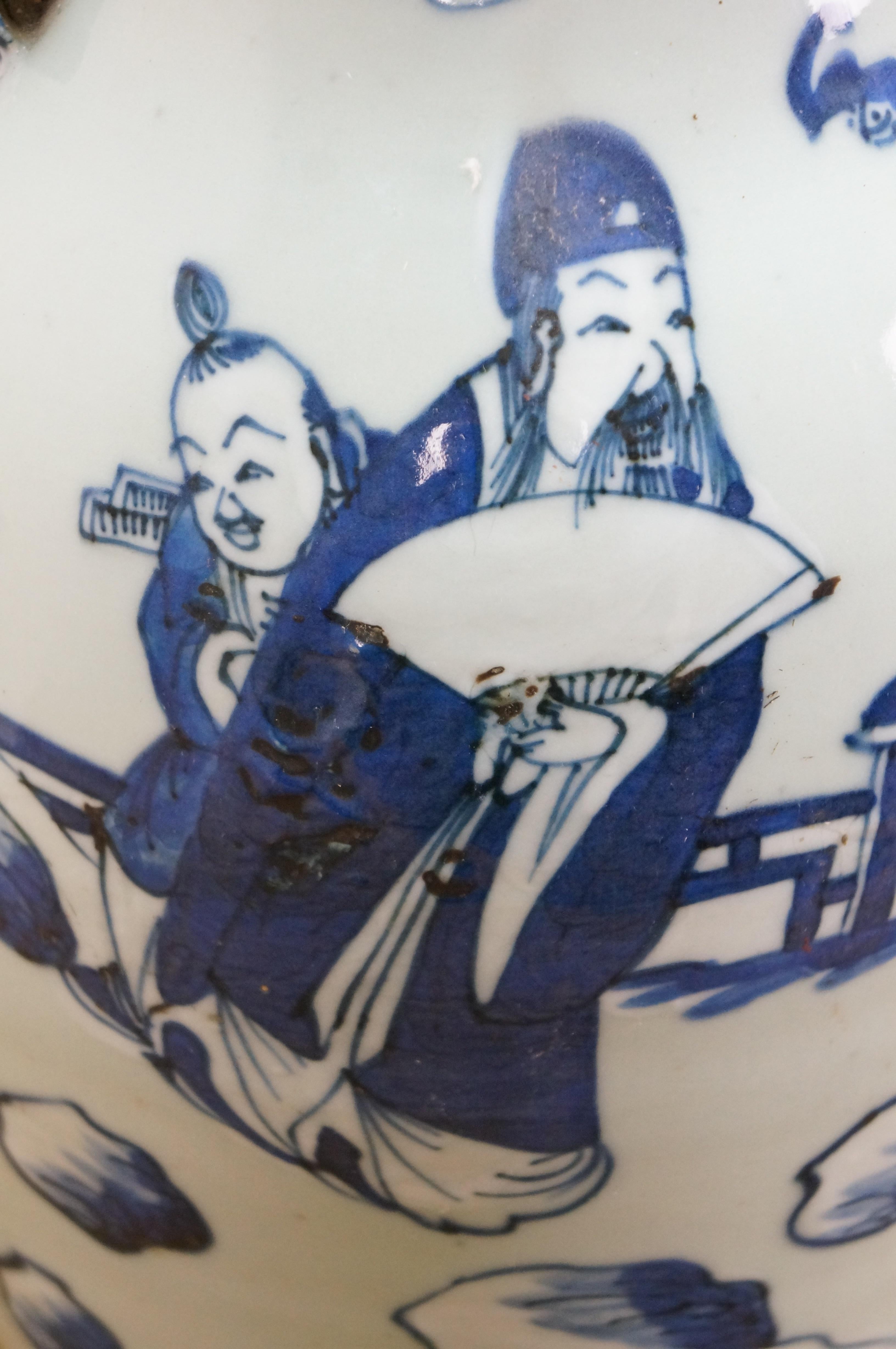 Antike 19. Jahrhundert Chinesisch Qing Blau & Weiß Porzellan Mantel Vase Urne 17