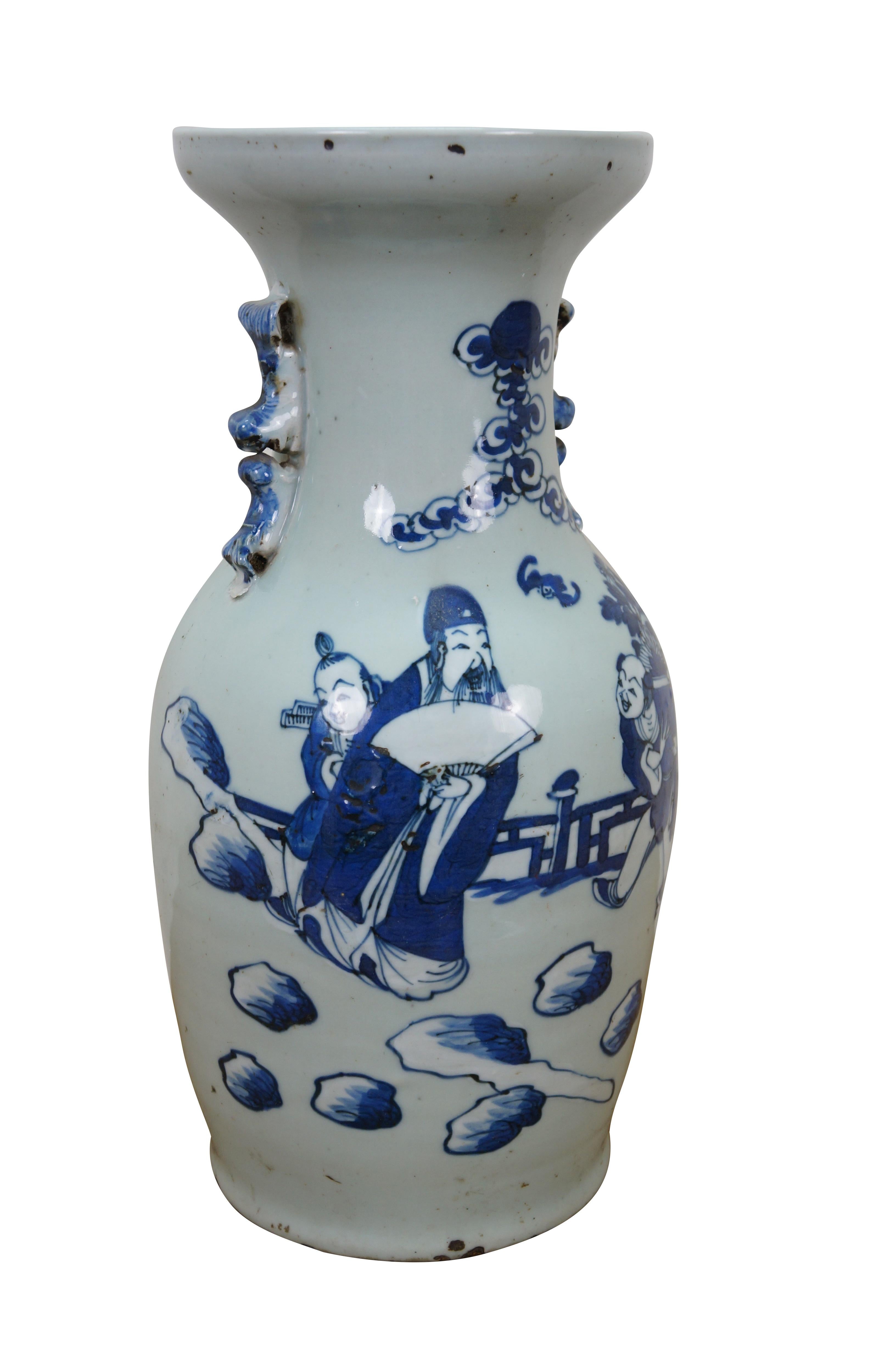Antike 19. Jahrhundert Chinesisch Qing Blau & Weiß Porzellan Mantel Vase Urne 17