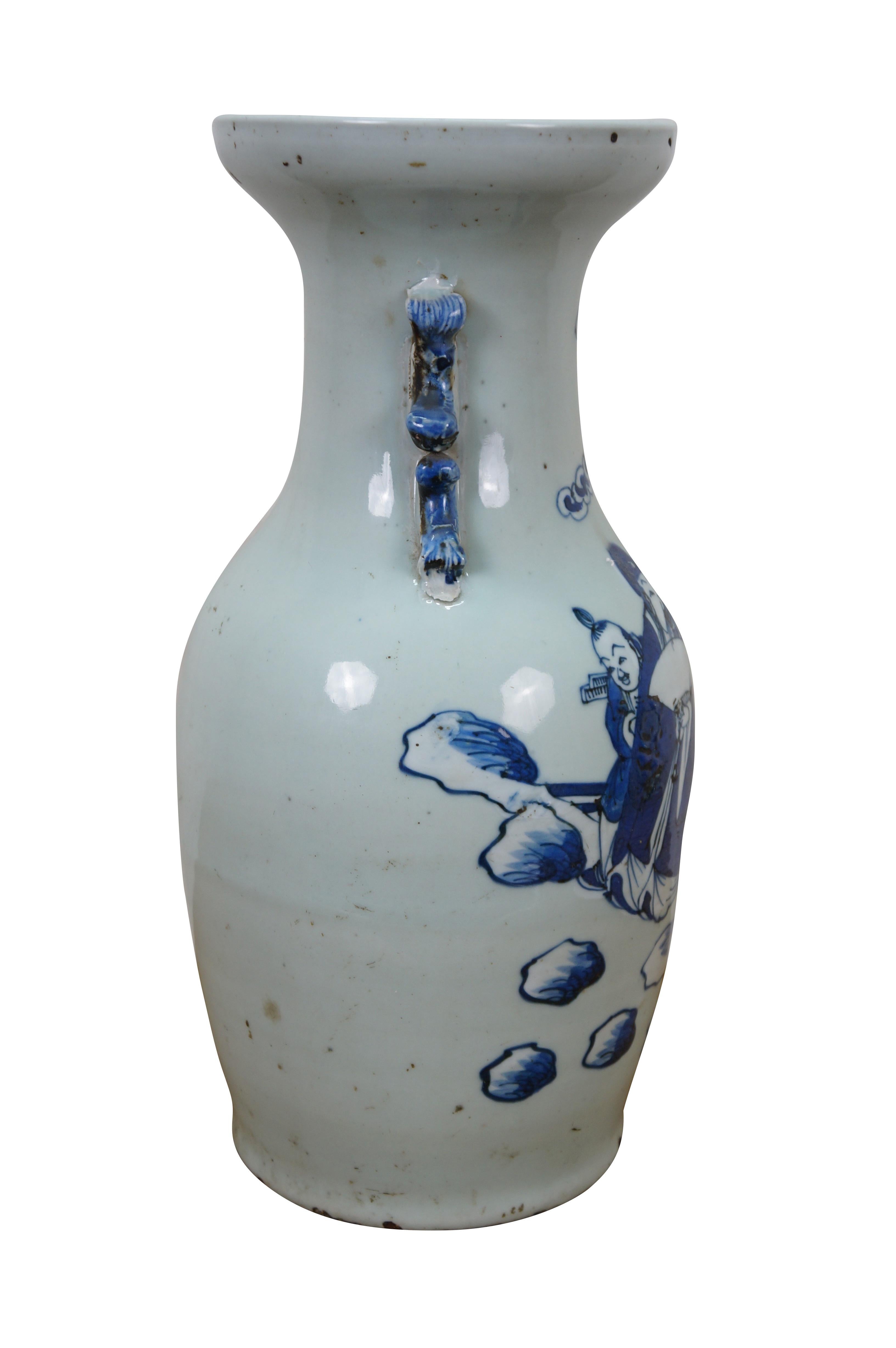 Antike 19. Jahrhundert Chinesisch Qing Blau & Weiß Porzellan Mantel Vase Urne 17