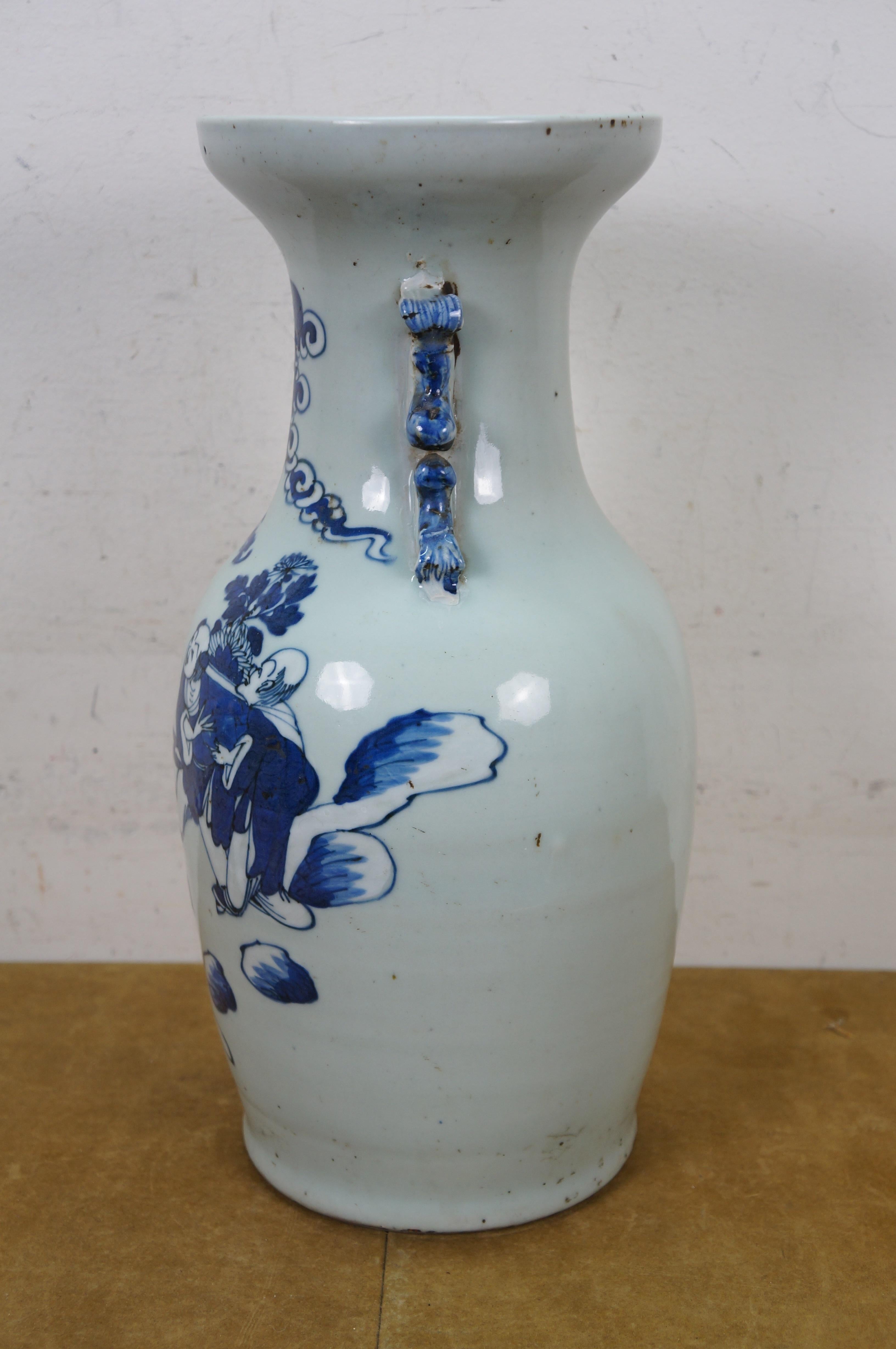 Antike 19. Jahrhundert Chinesisch Qing Blau & Weiß Porzellan Mantel Vase Urne 17