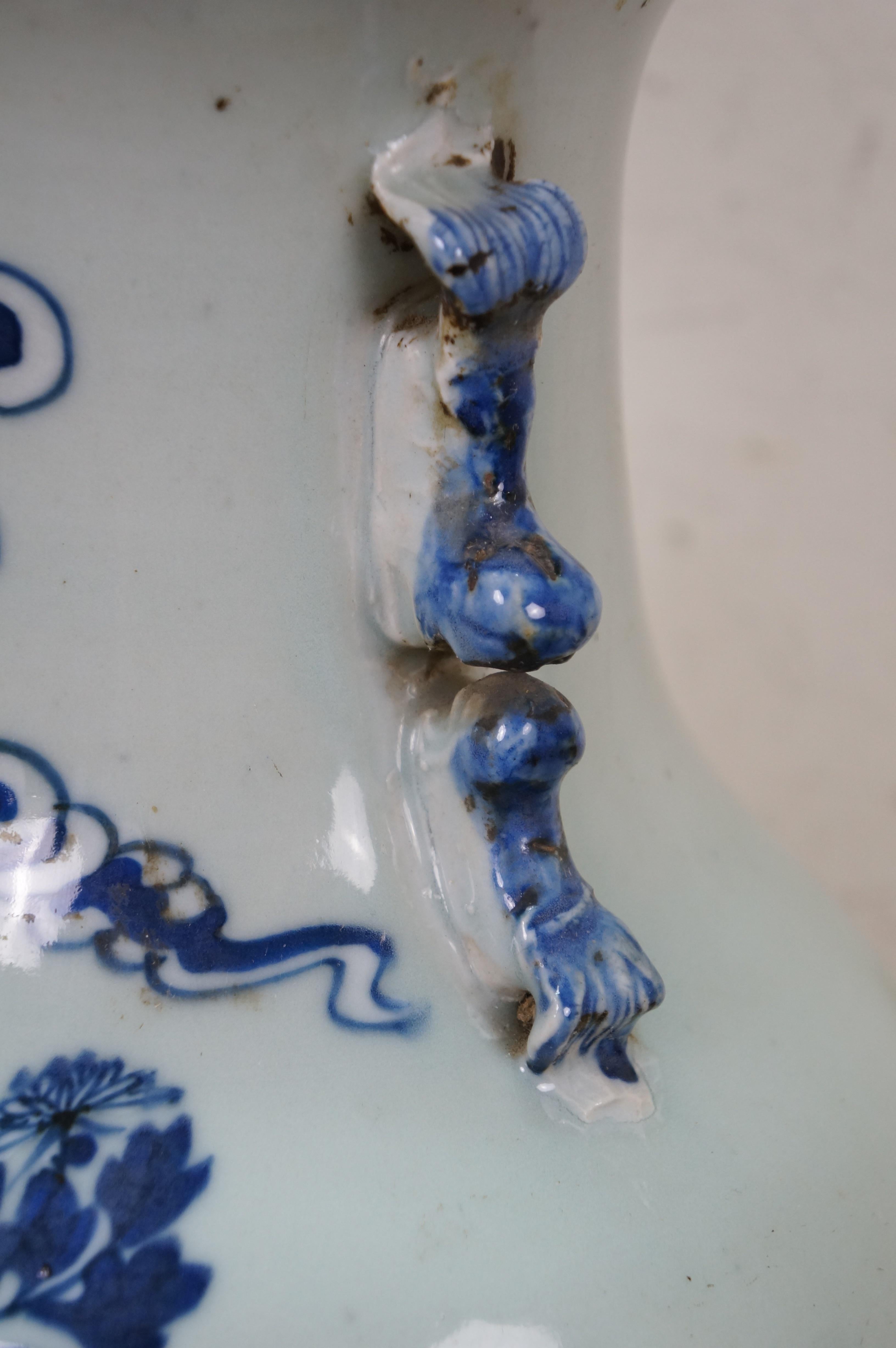 Antike 19. Jahrhundert Chinesisch Qing Blau & Weiß Porzellan Mantel Vase Urne 17