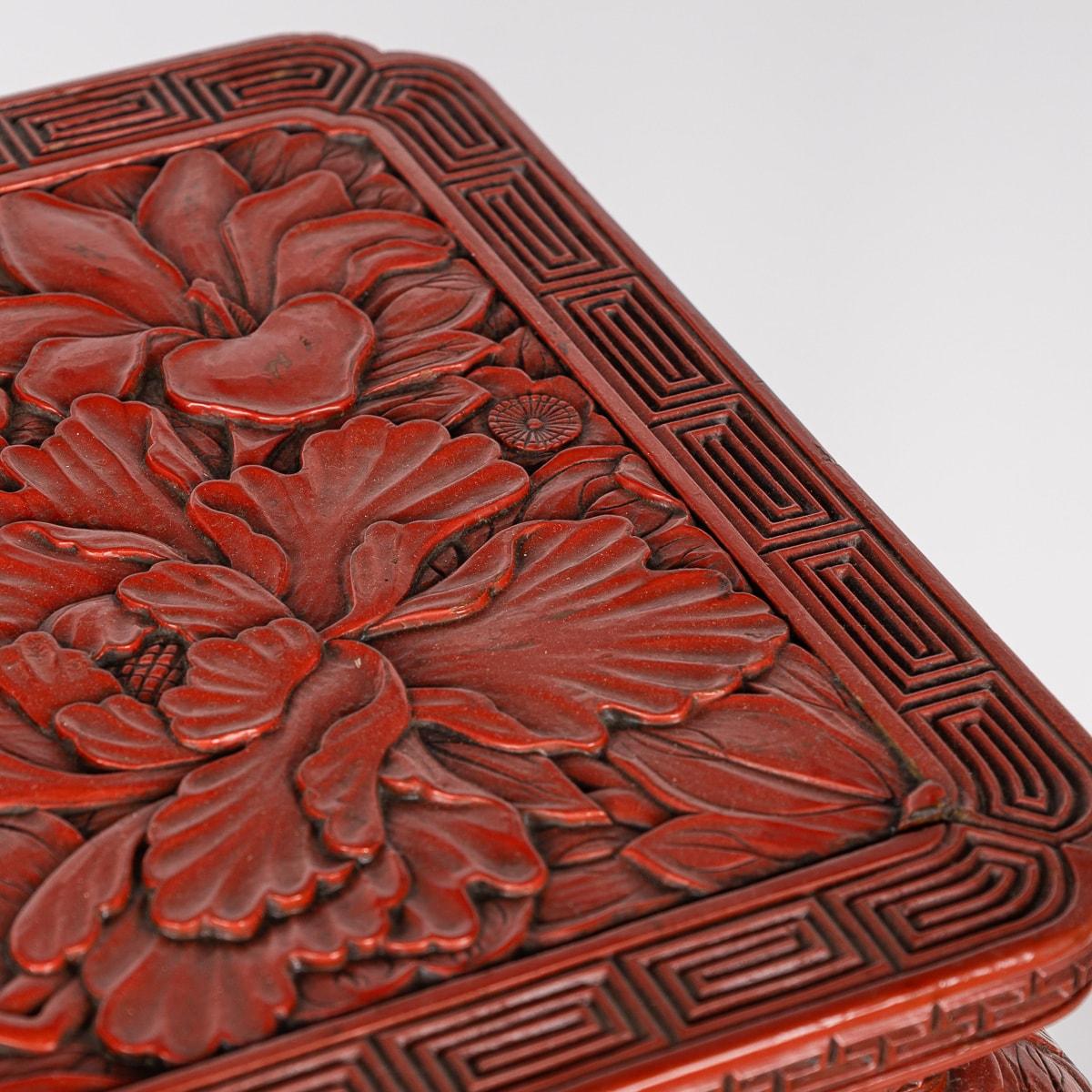 Antique 19th Century Chinese Red Cinnabar Lacquer Floral Pedestal c.1880 For Sale 6