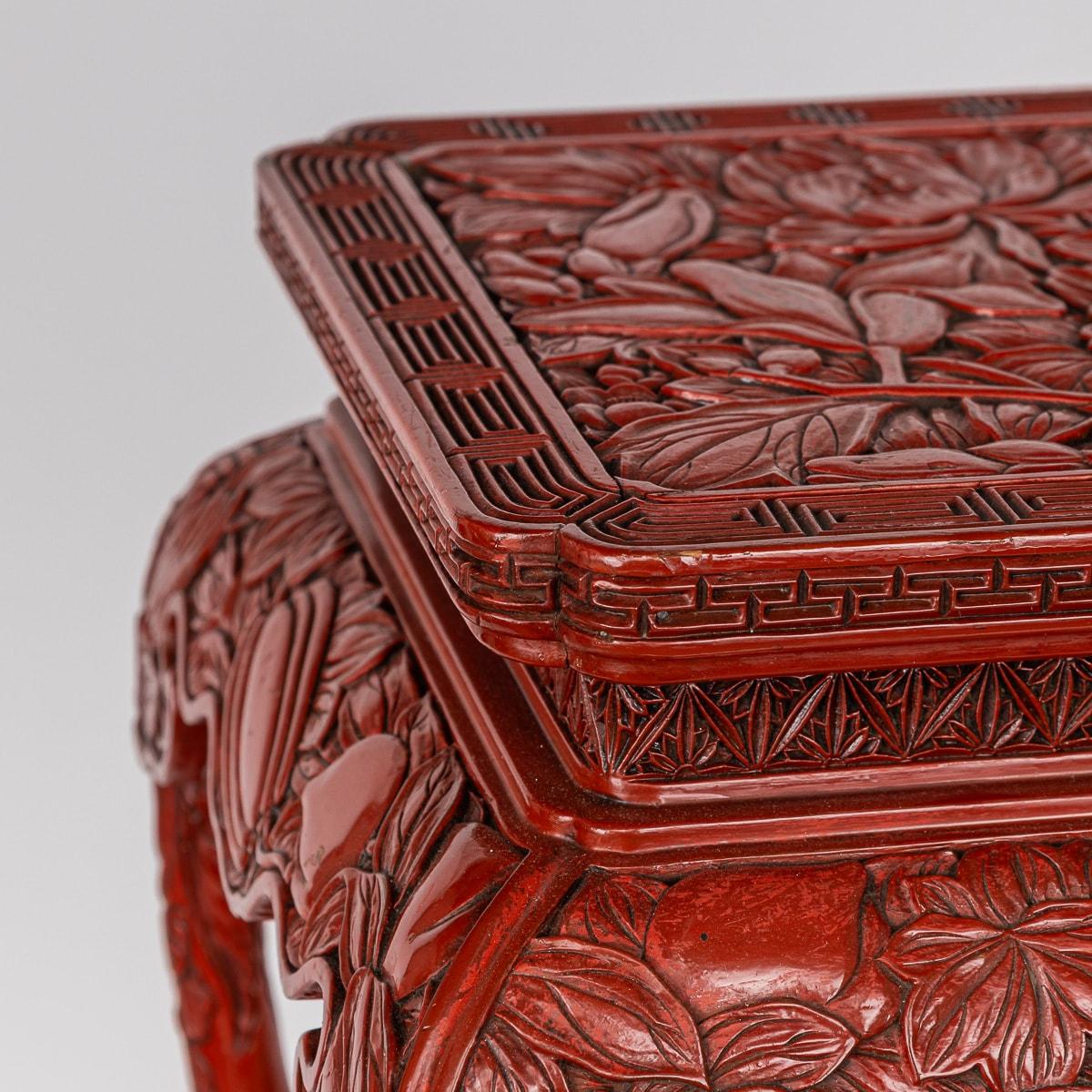Antique 19th Century Chinese Red Cinnabar Lacquer Floral Pedestal c.1880 For Sale 8