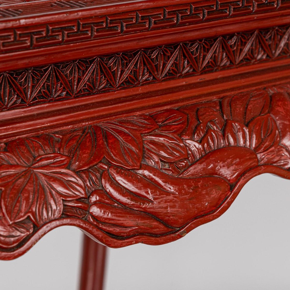 Antique 19th Century Chinese Red Cinnabar Lacquer Floral Pedestal c.1880 For Sale 11