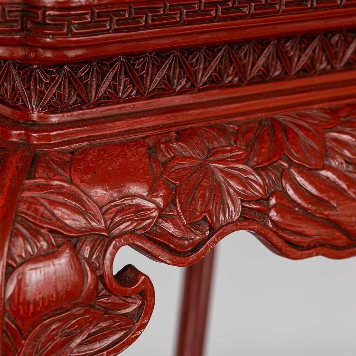 Antique 19th Century Chinese Red Cinnabar Lacquer Floral Pedestal c.1880 For Sale 12