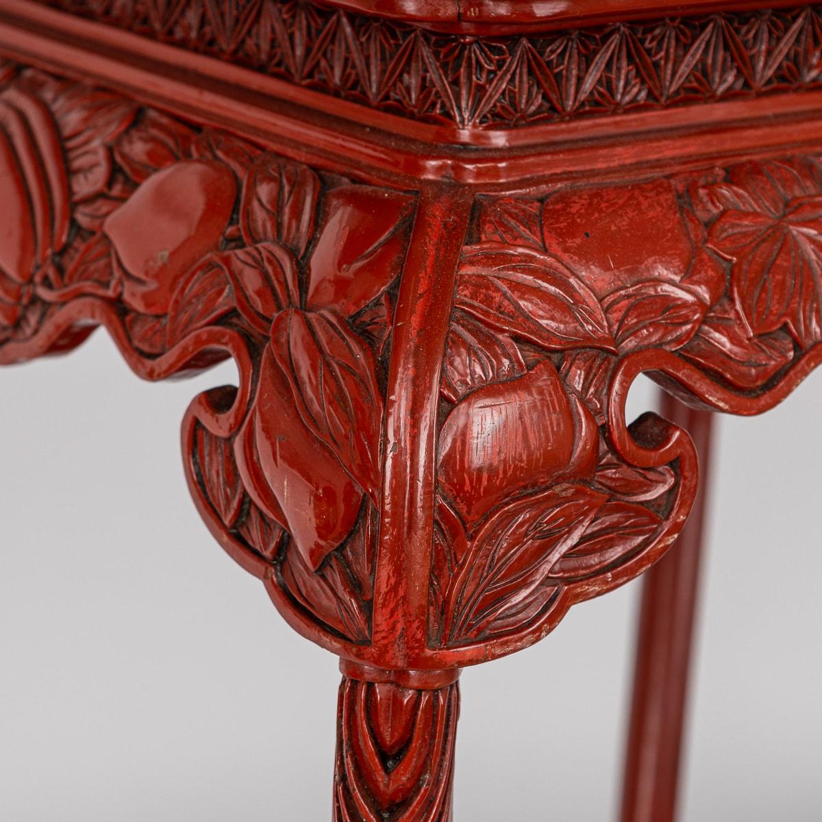 Antique 19th Century Chinese Red Cinnabar Lacquer Floral Pedestal c.1880 For Sale 13
