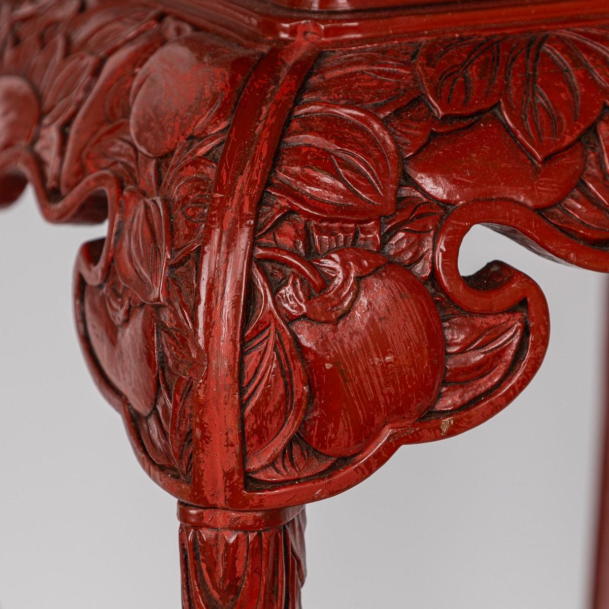 Antique 19th Century Chinese Red Cinnabar Lacquer Floral Pedestal c.1880 For Sale 15