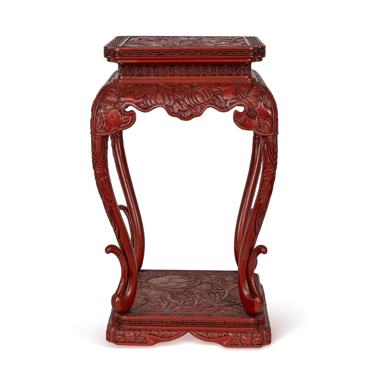 Chinese Export Antique 19th Century Chinese Red Cinnabar Lacquer Floral Pedestal c.1880 For Sale